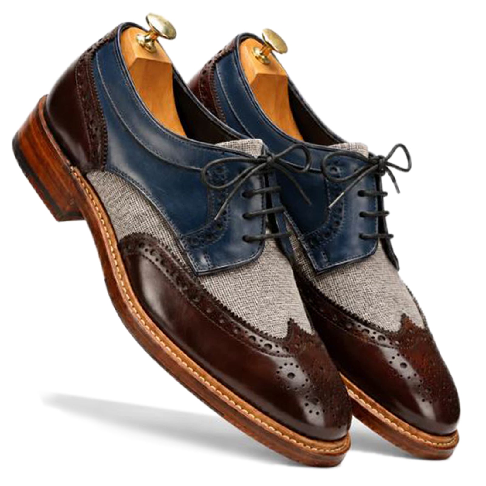 Draz Goodyear Welted Wingtip Brogues in Blue-Brown
