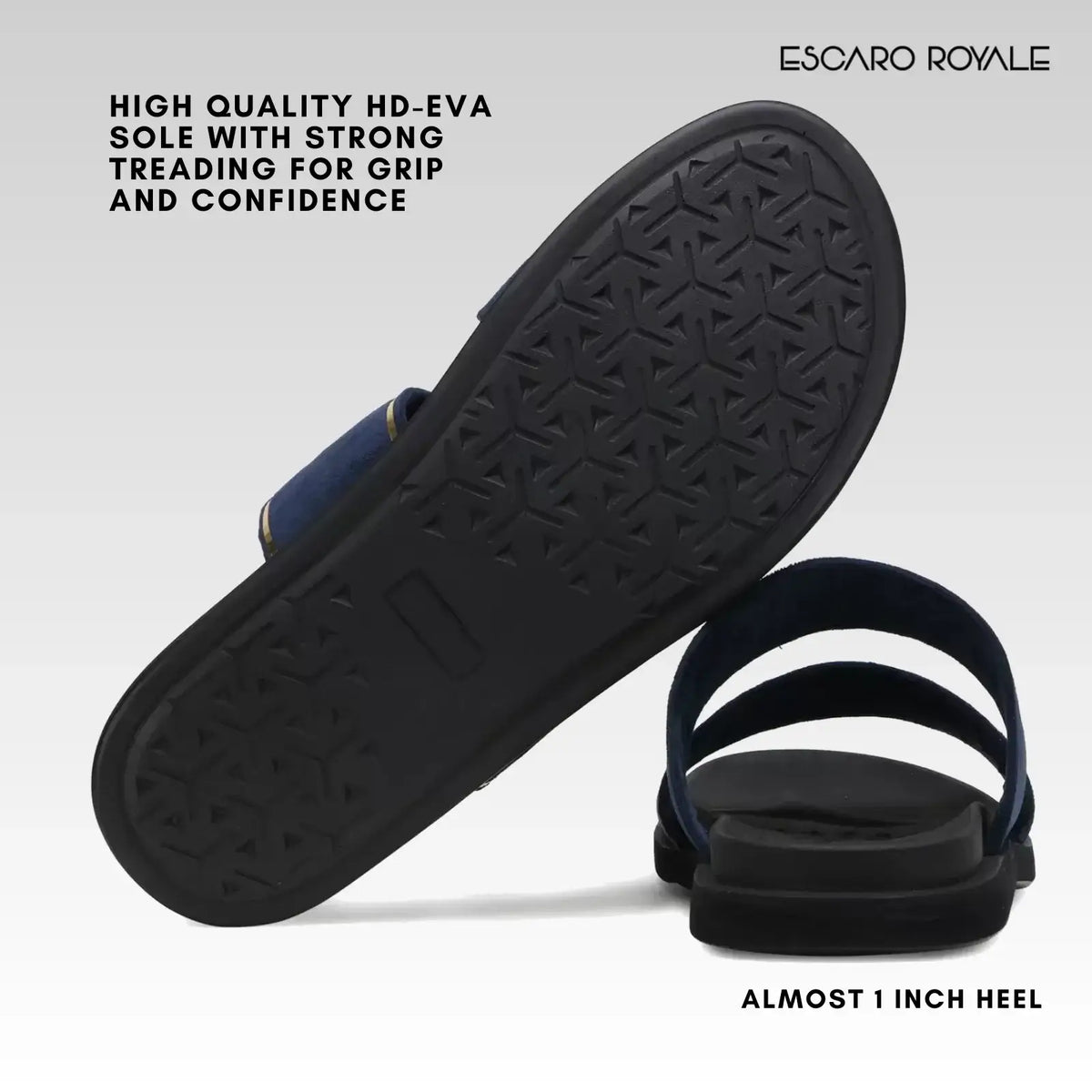 Napier Blue Velvet Sliders with Gold Trim - Ready to Ship in Available Sizes