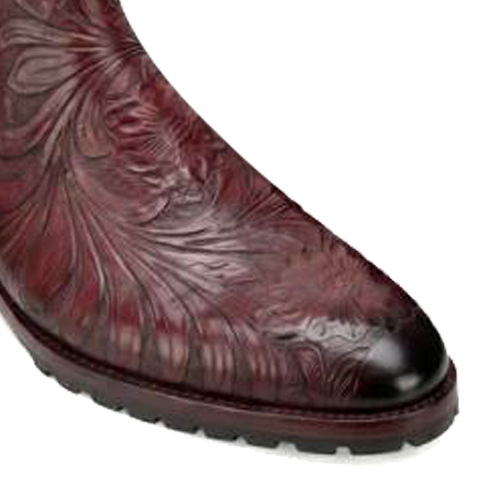 Florentine Handtooled Chelsea Boot in Burgundy