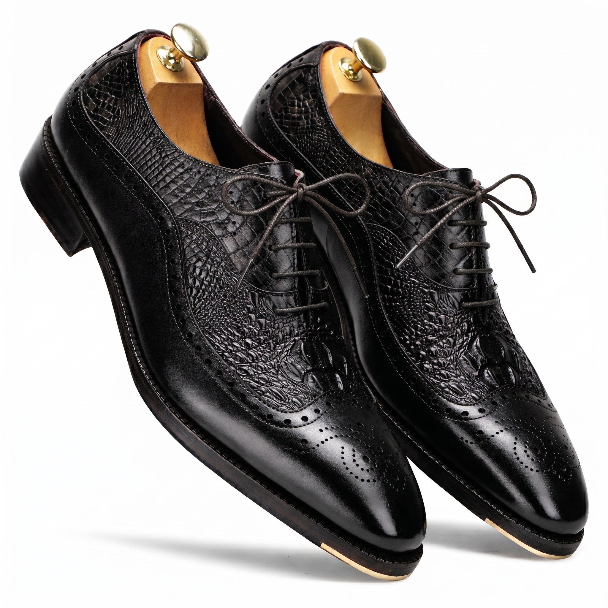 The Cabot Triple Textured Oxfords in Black with Metal Toe Plate Detail