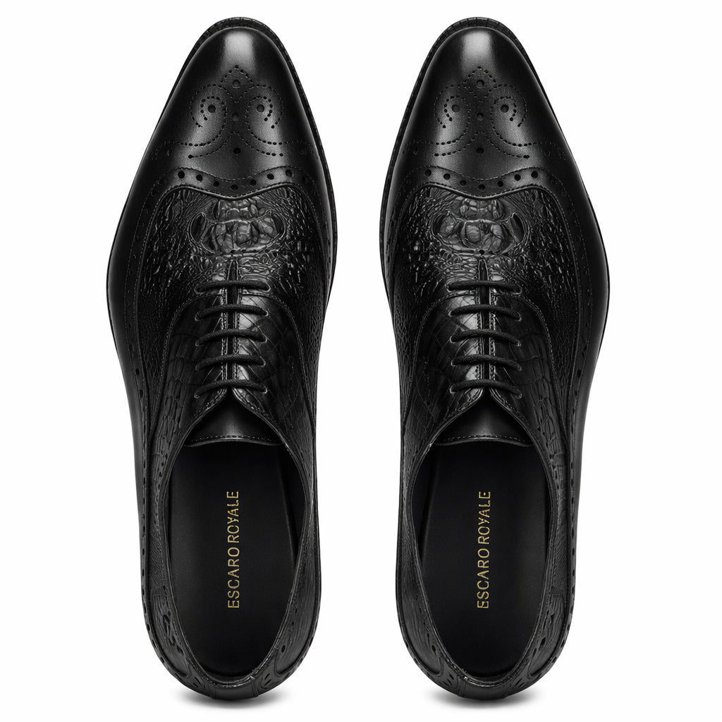 The Cabot Triple Textured Oxfords in Black with Metal Toe Plate Detail
