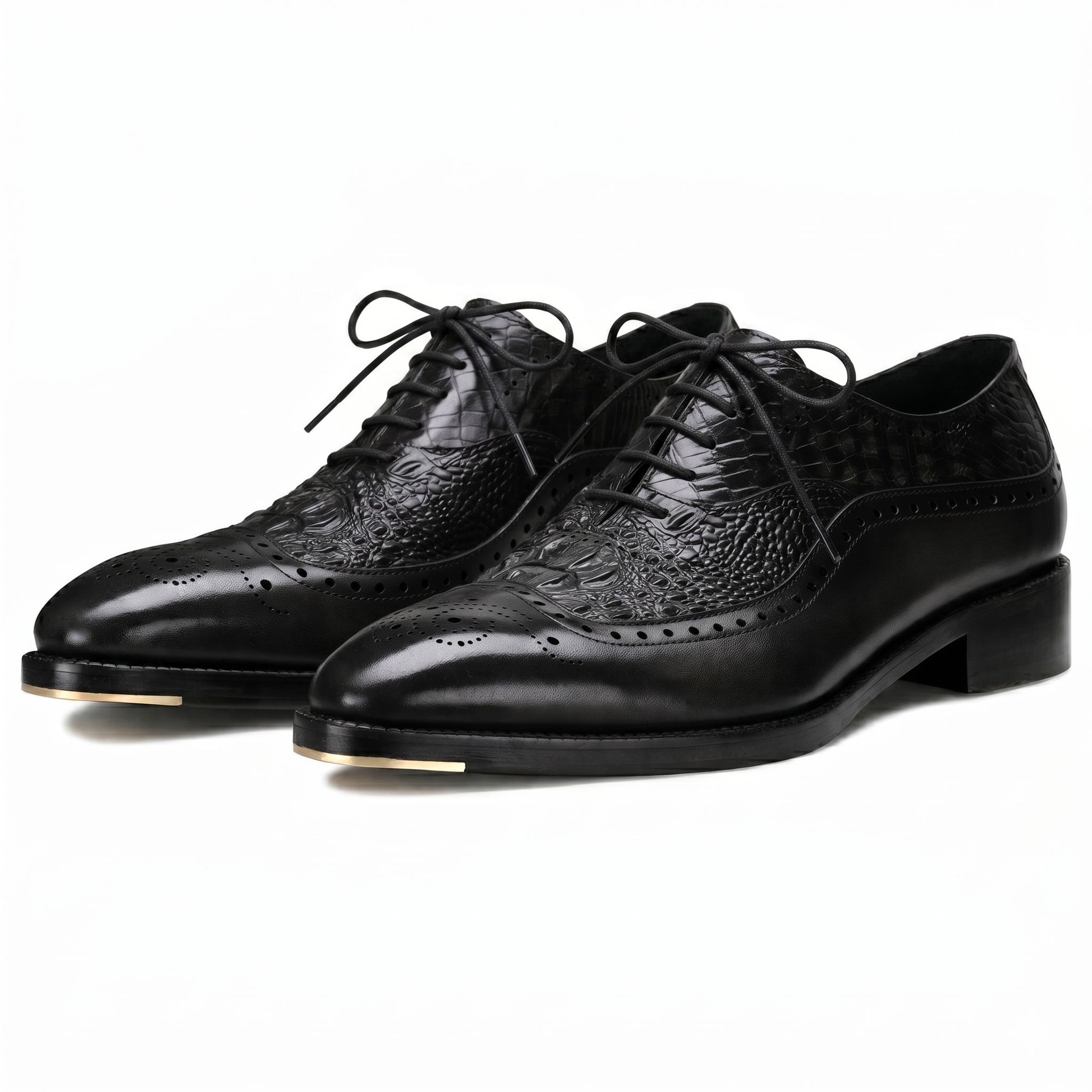 The Cabot Triple Textured Oxfords in Black with Metal Toe Plate Detail