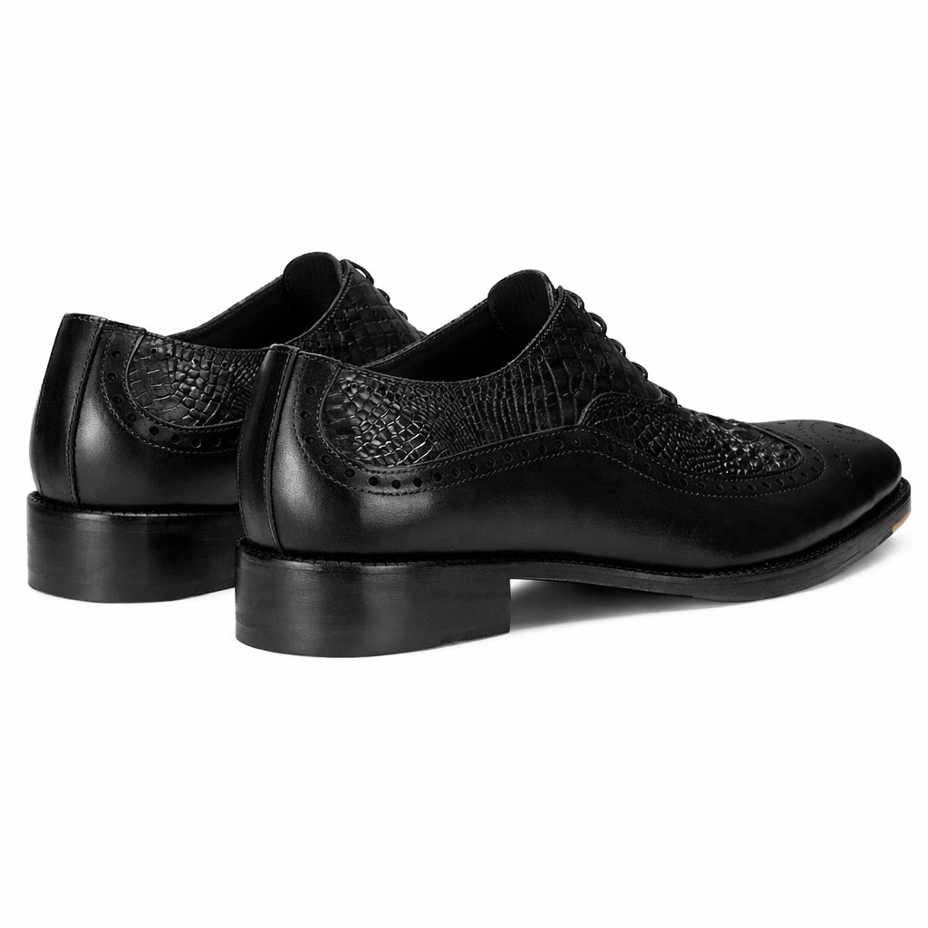 The Cabot Triple Textured Oxfords in Black with Metal Toe Plate Detail