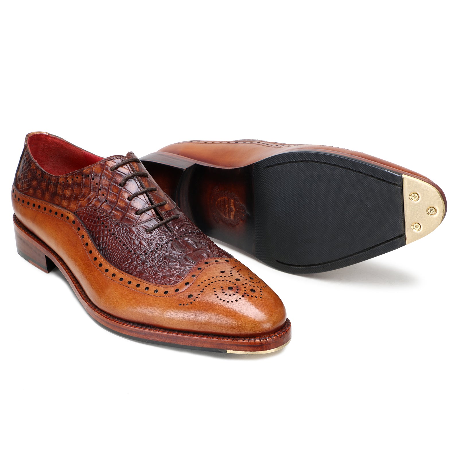 The Cabot Triple Textured Oxfords in Tan-Brown with Metal Toe Plate Detail