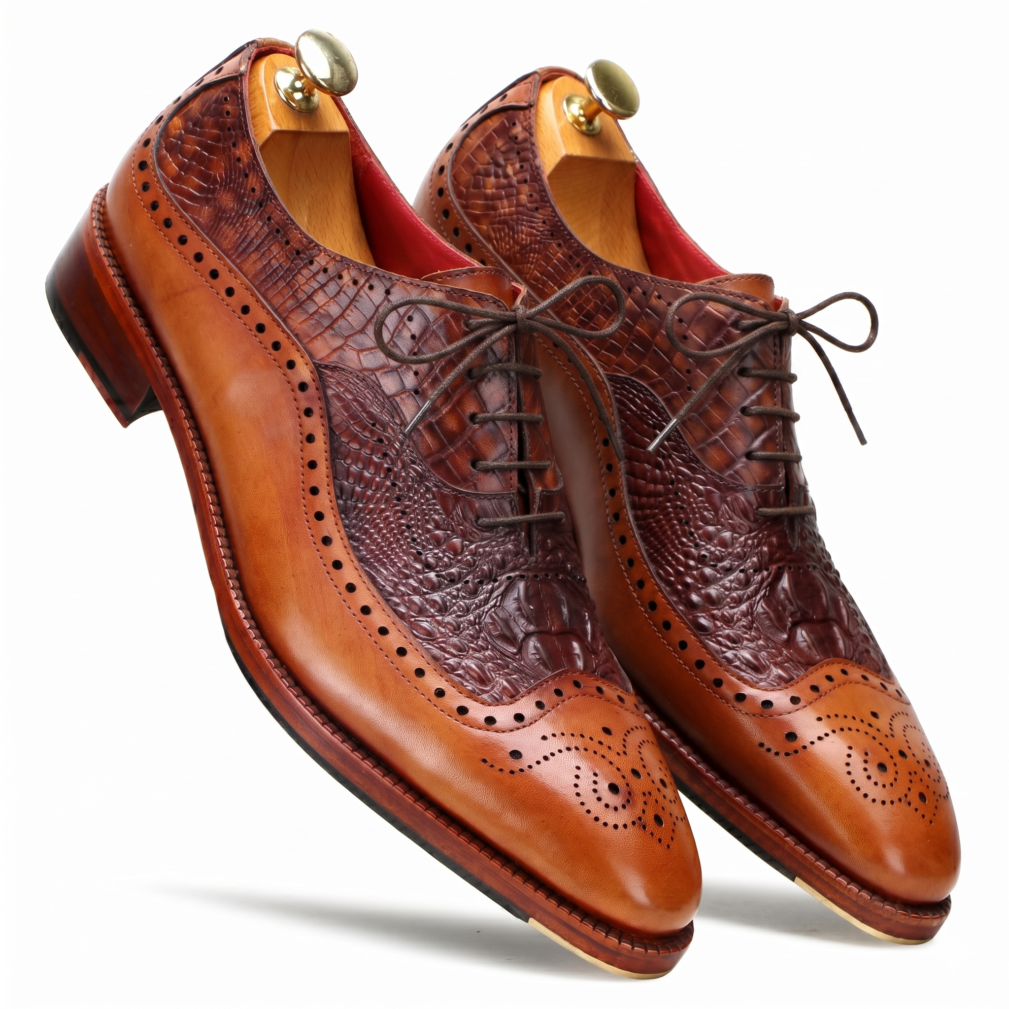 The Cabot Triple Textured Oxfords in Tan-Brown with Metal Toe Plate Detail