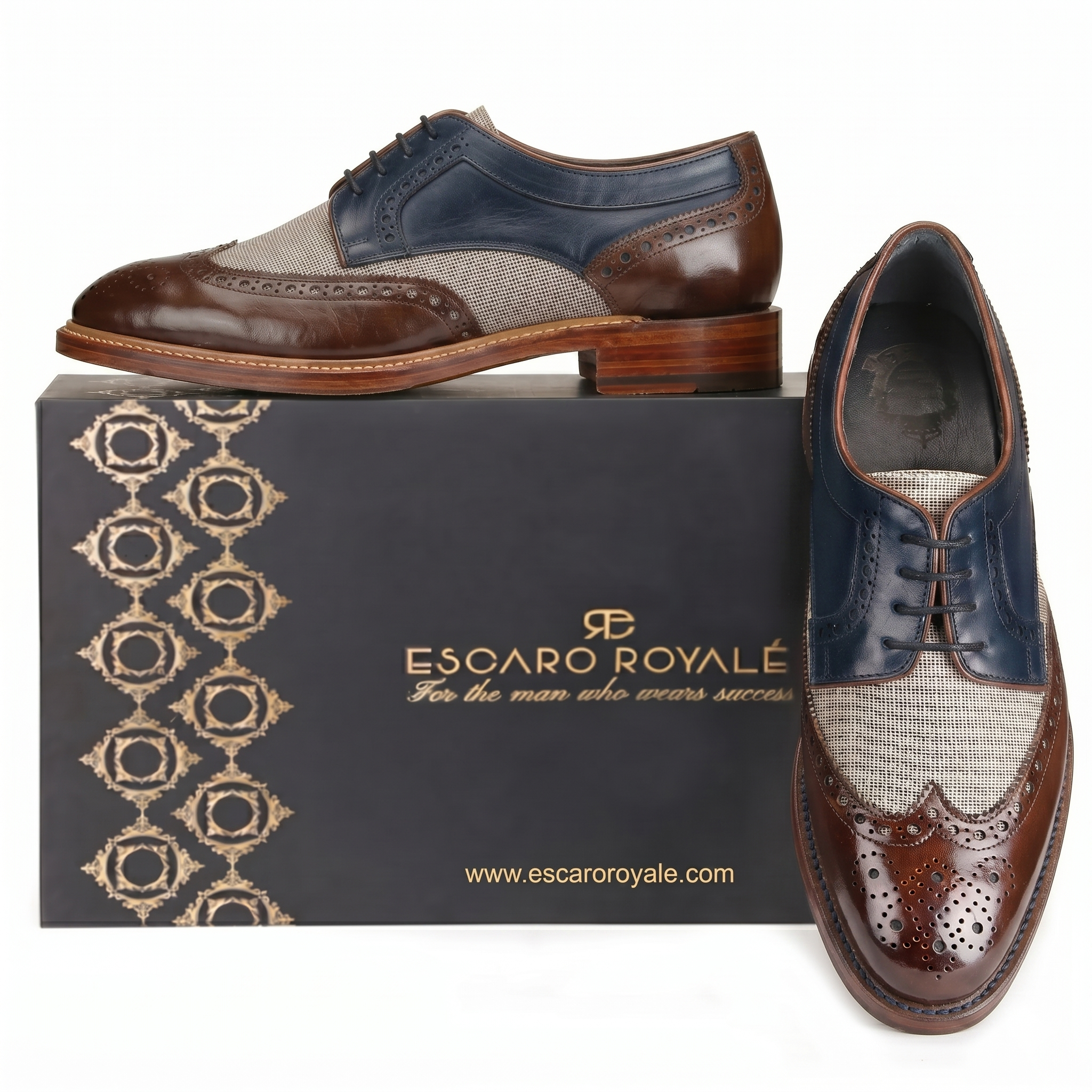 Draz Goodyear Welted Wingtip Brogues in Blue-Brown
