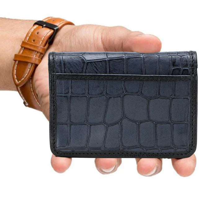 LUCAS Croco-Embossed Hand-Painted Leather Bi-Fold Wallet