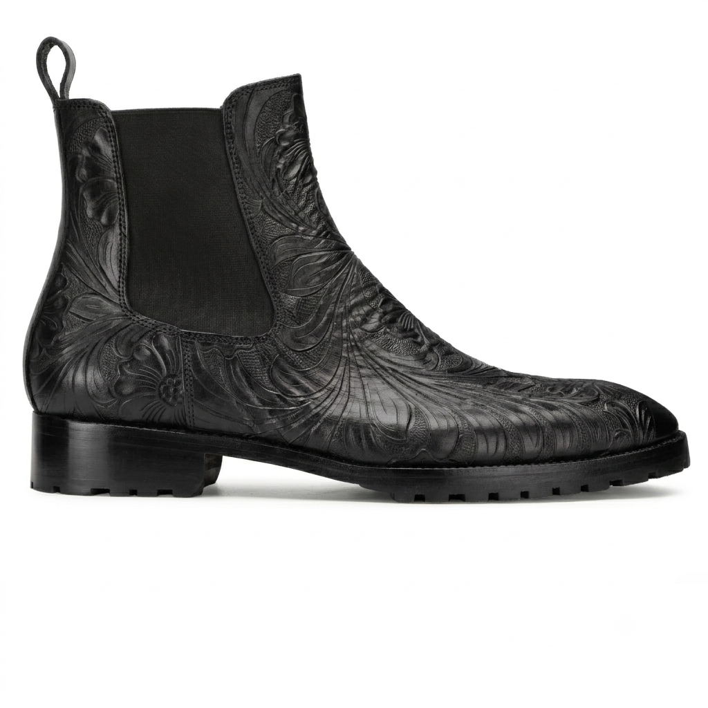 Handtooled Florentine Chelsea Boot In Black