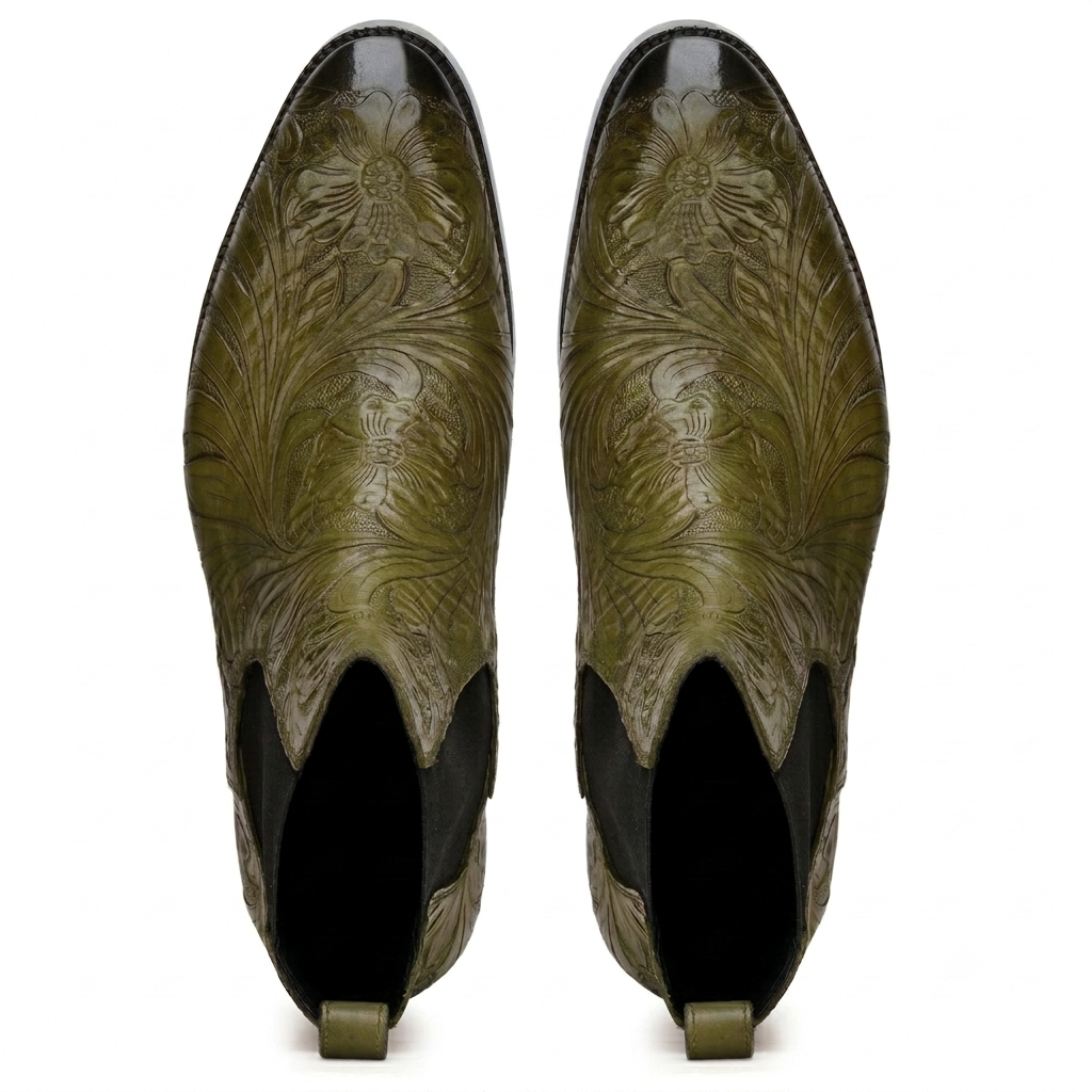 Handtooled Florentine Chelsea Boot in Olive