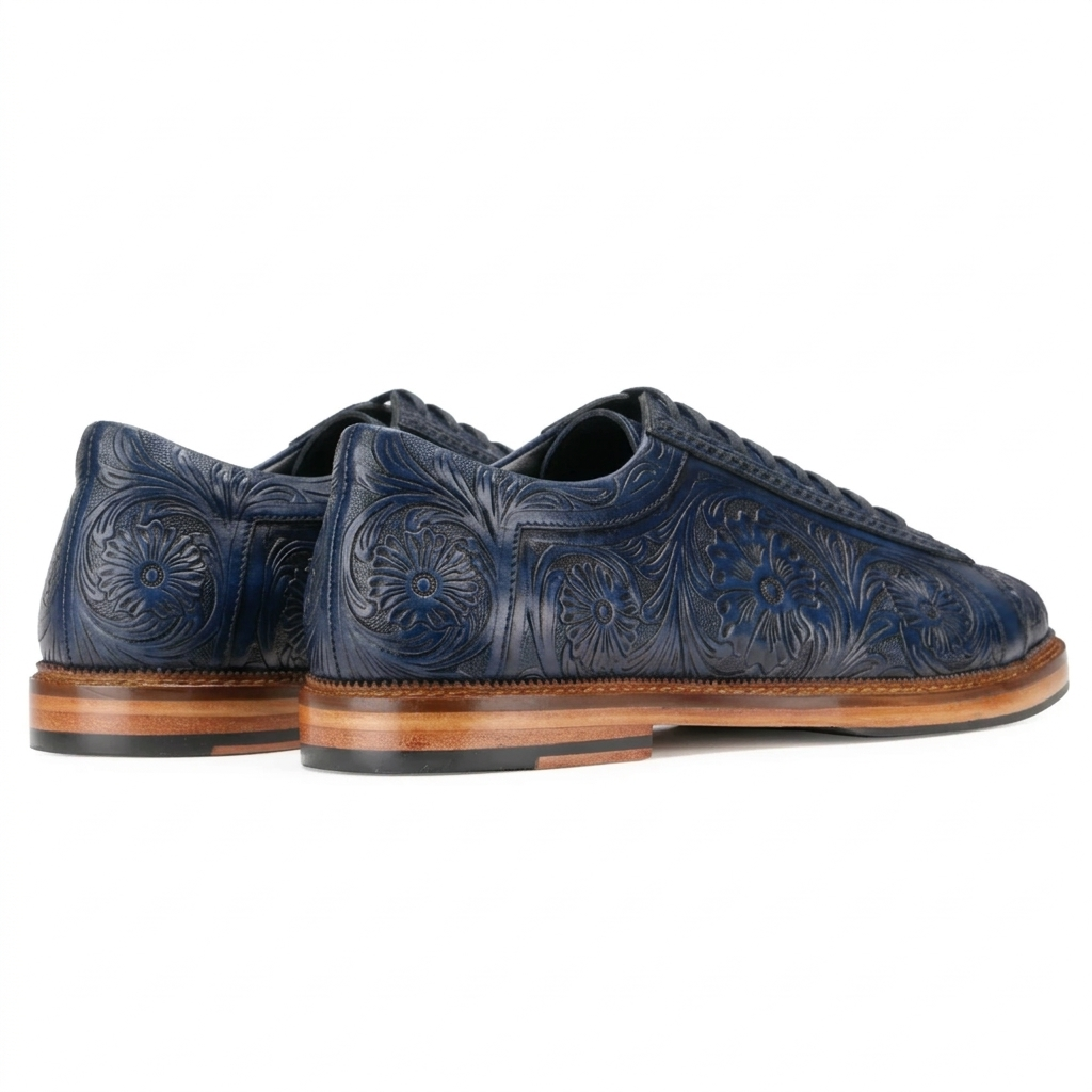 Strumento Handtooled Derby in Navy Blue