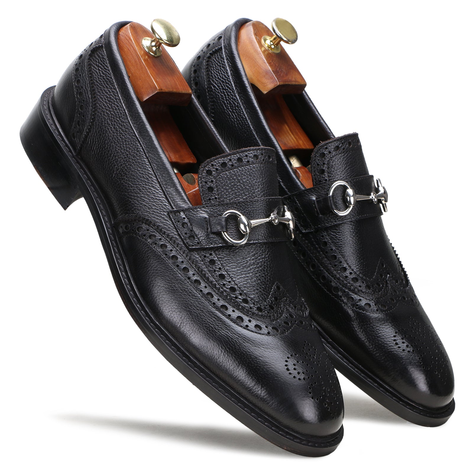 Kingsley Wingtip Horsebit Loafers in Black