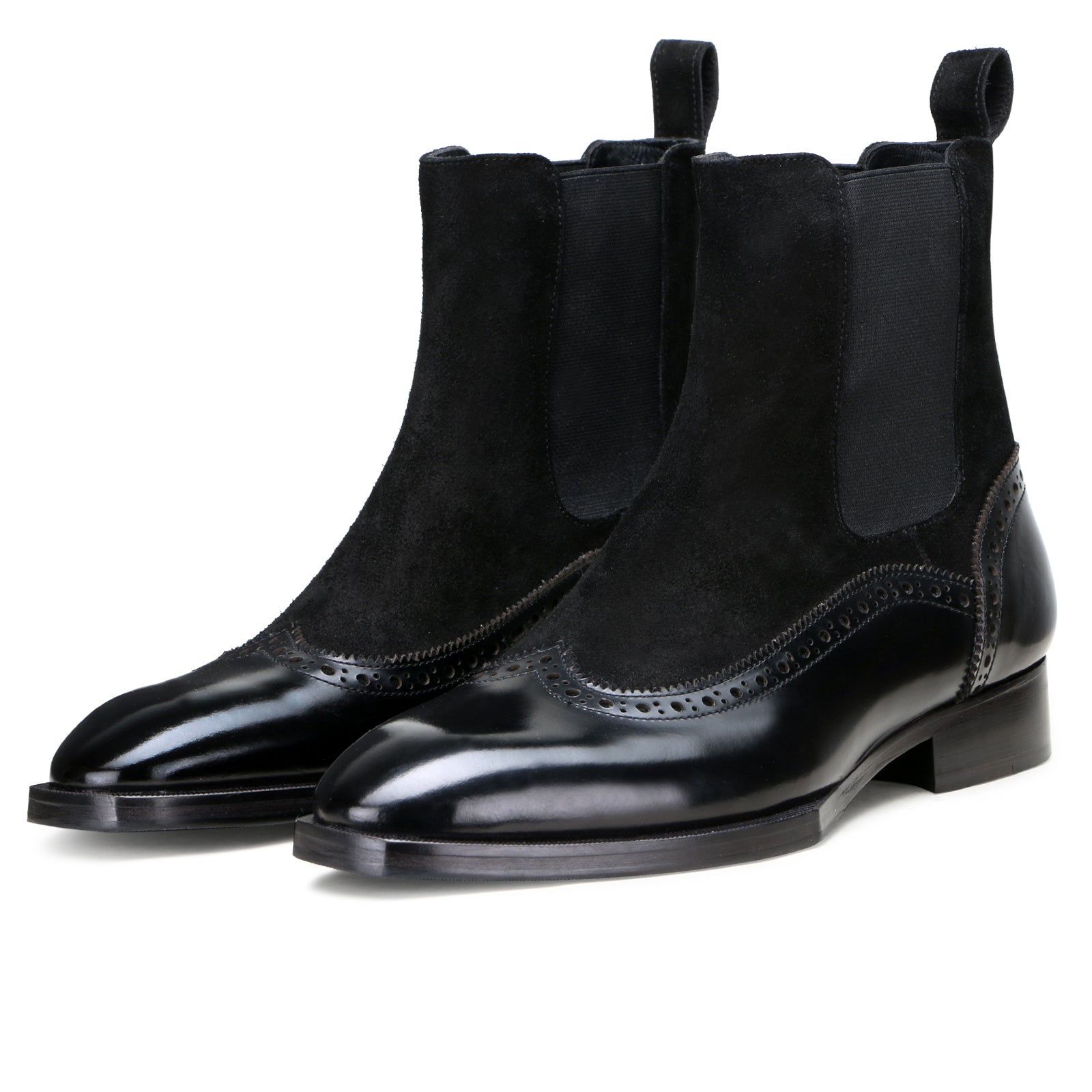 Sovereign Wingtip Chelsea Boots with Taper Toe in Black