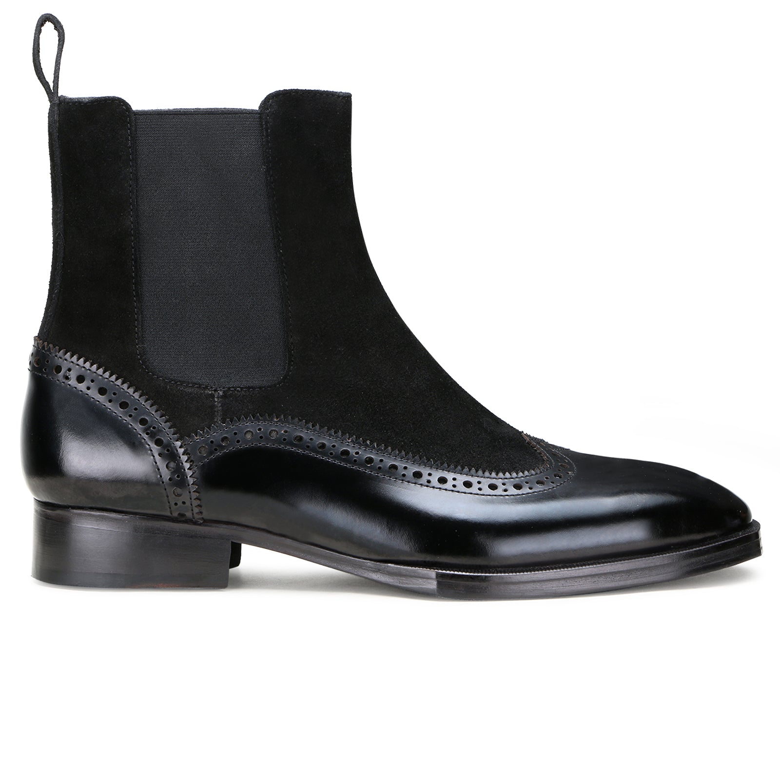 Sovereign Wingtip Chelsea Boots with Taper Toe in Black
