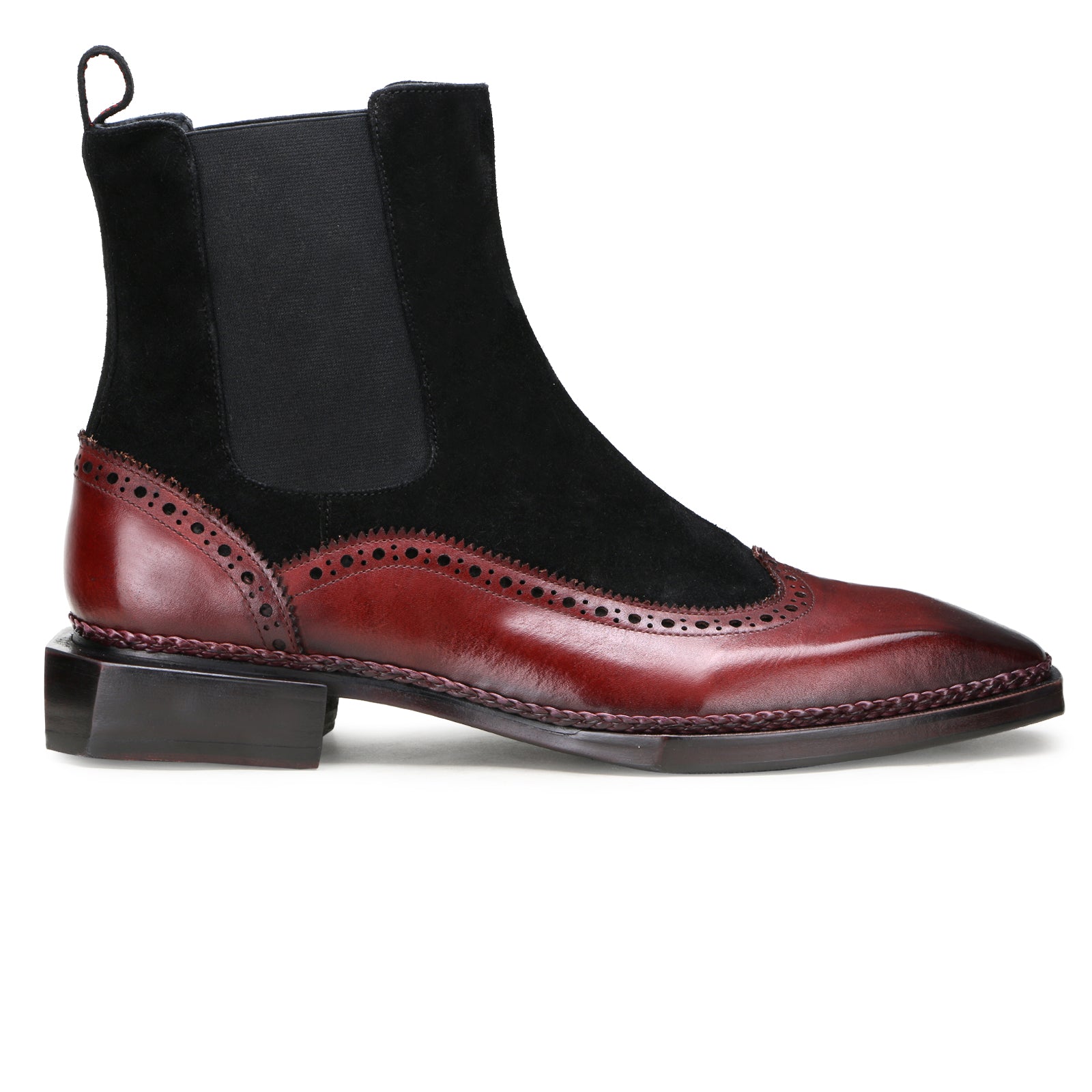 Northcrest Wingtip Chelsea Boots with Taper Toe in Wine