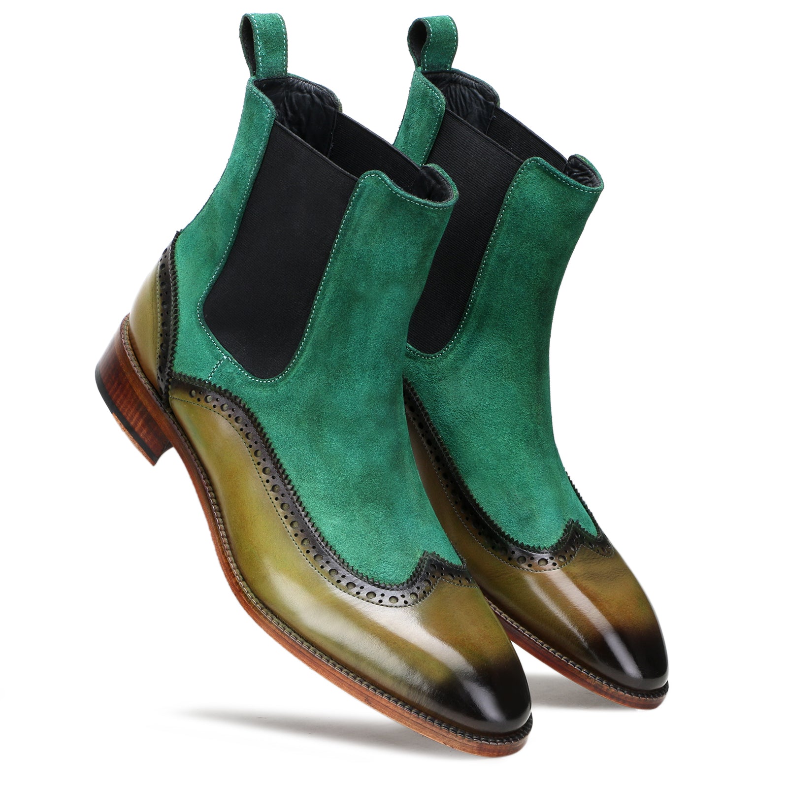 Ashcroft Chelsea Boots with Taper Toe in Olive-Green 8 / D (Normal)