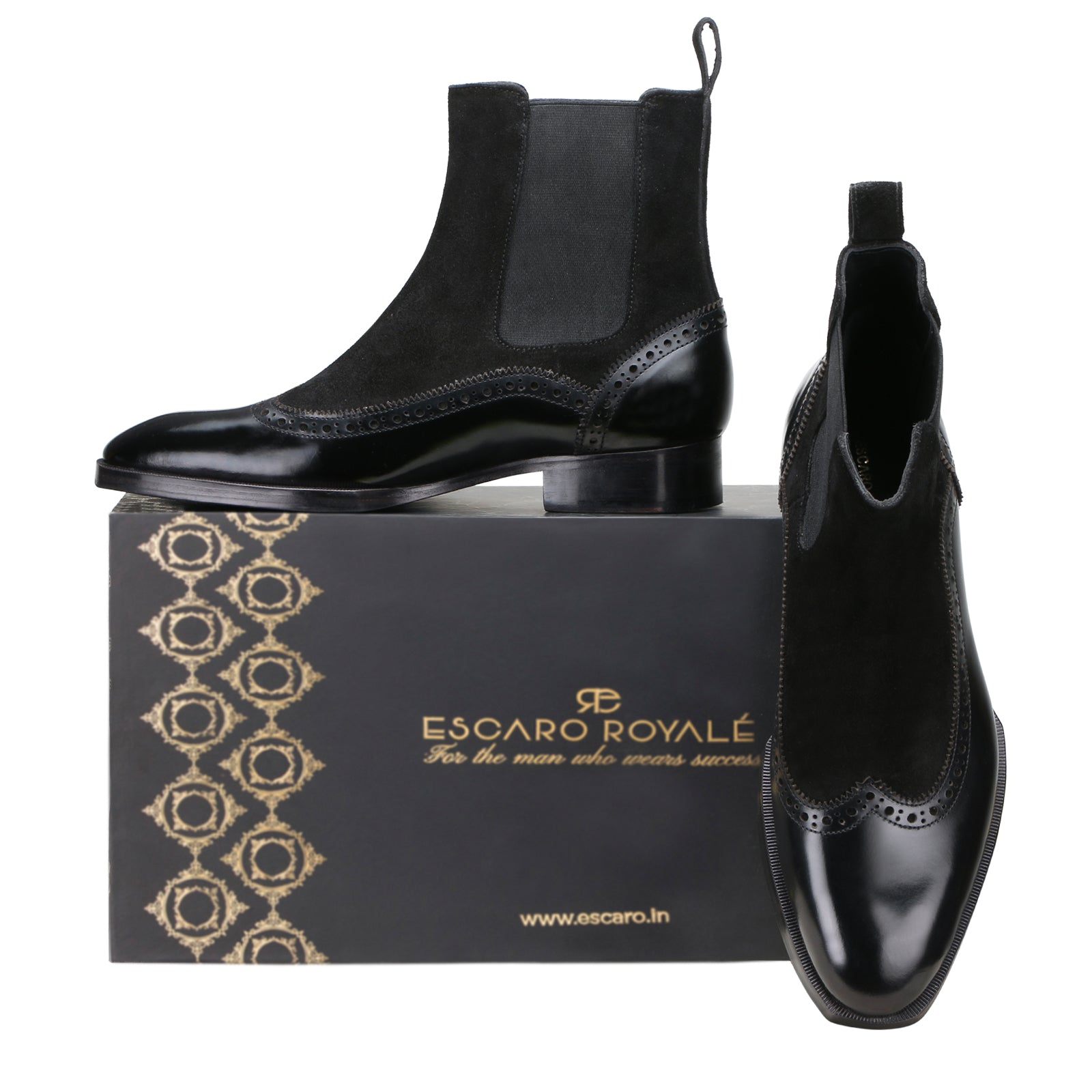 Sovereign Wingtip Chelsea Boots with Taper Toe in Black