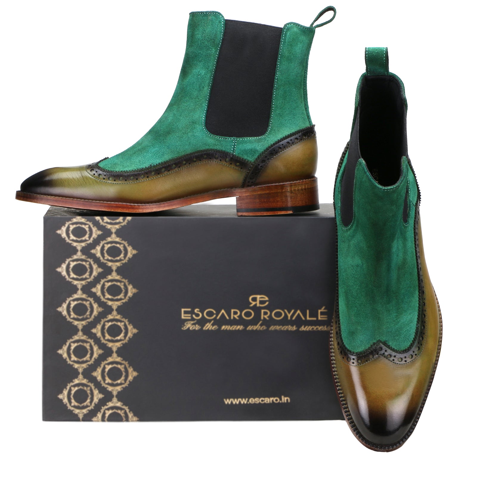 Ashcroft Chelsea Boots with Taper Toe in Olive-Green