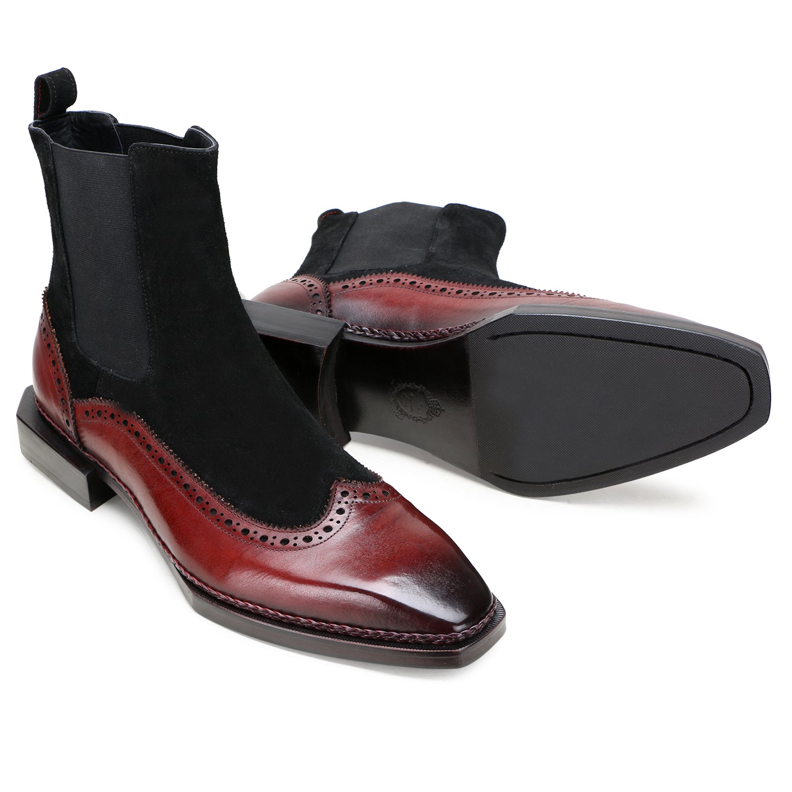 Northcrest Wingtip Chelsea Boots with Taper Toe in Wine