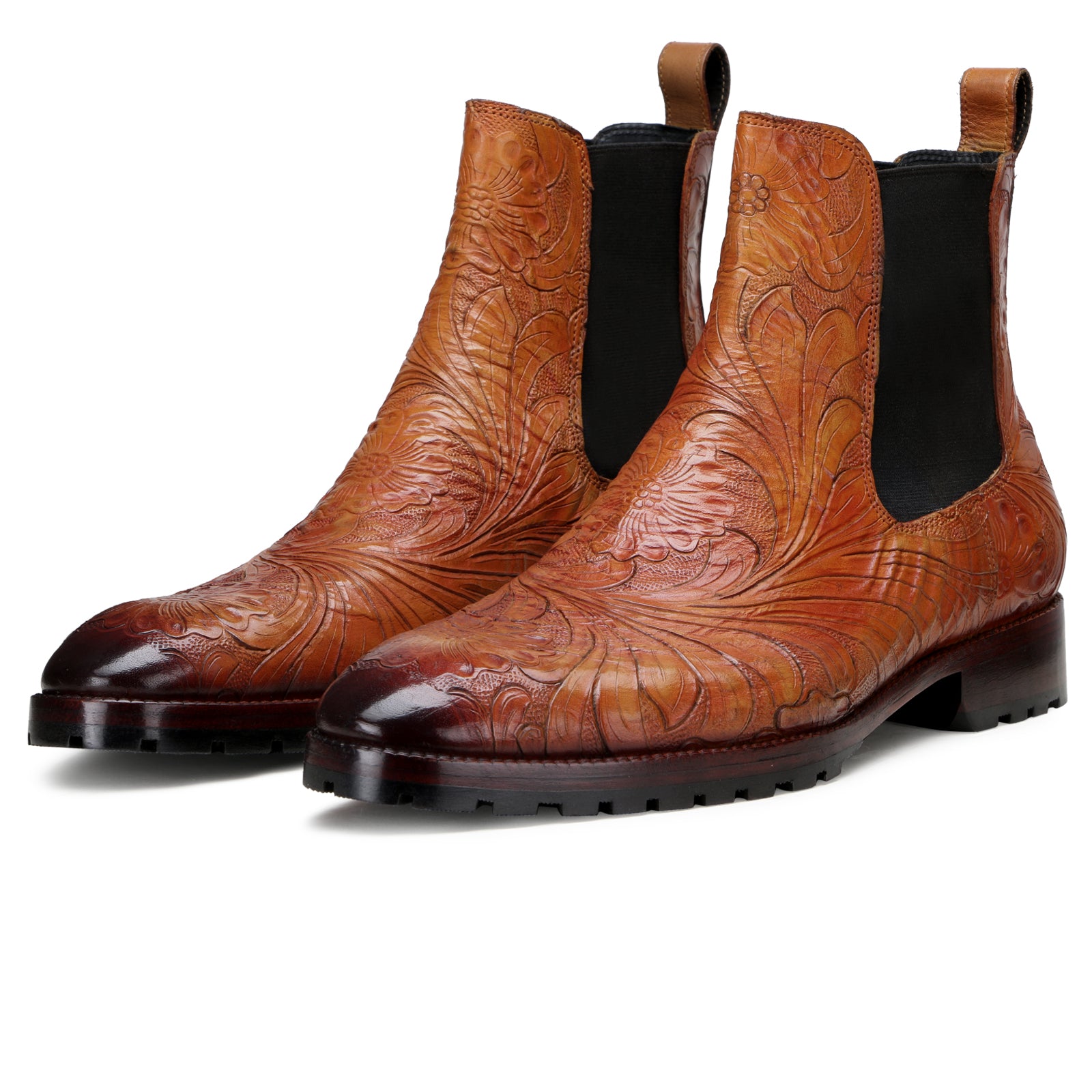 Florentine Handtooled Chelsea Boot In Cognac