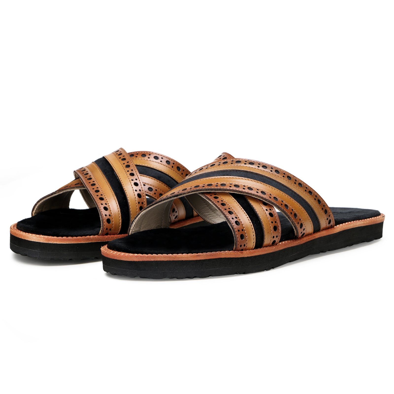The Veneto Crossband Sliders in Tan-Black
