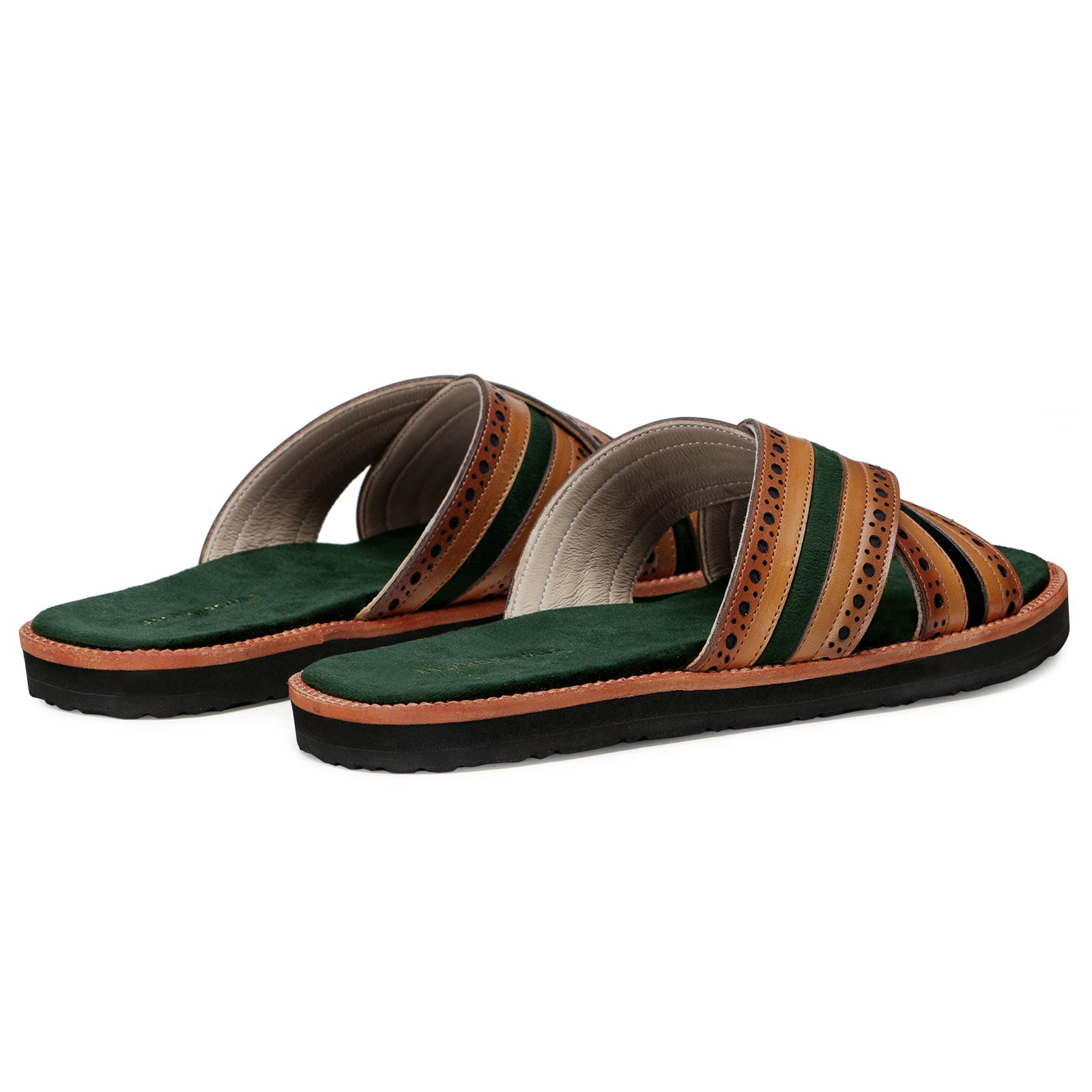 The Veneto Crossband Sliders in Tan-Green