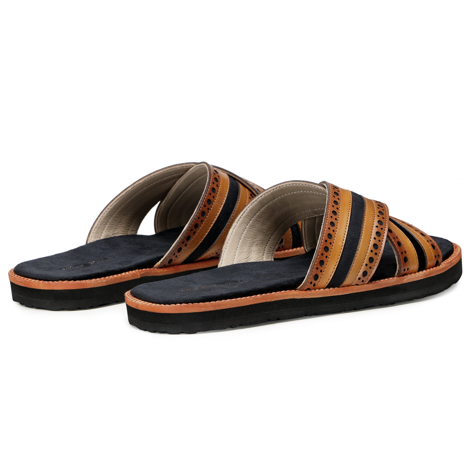 The Veneto Crossband Sliders in Tan-Black