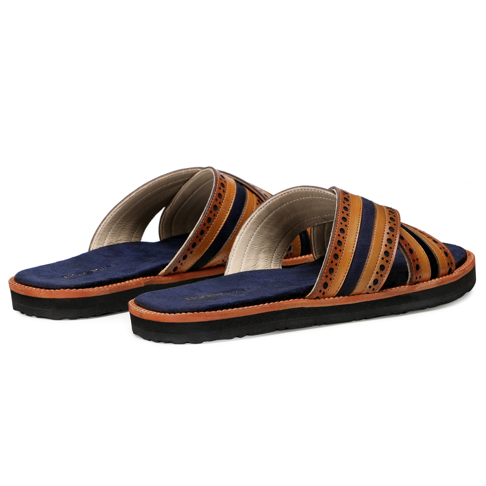 The Veneto Crossband Sliders in Tan-Blue