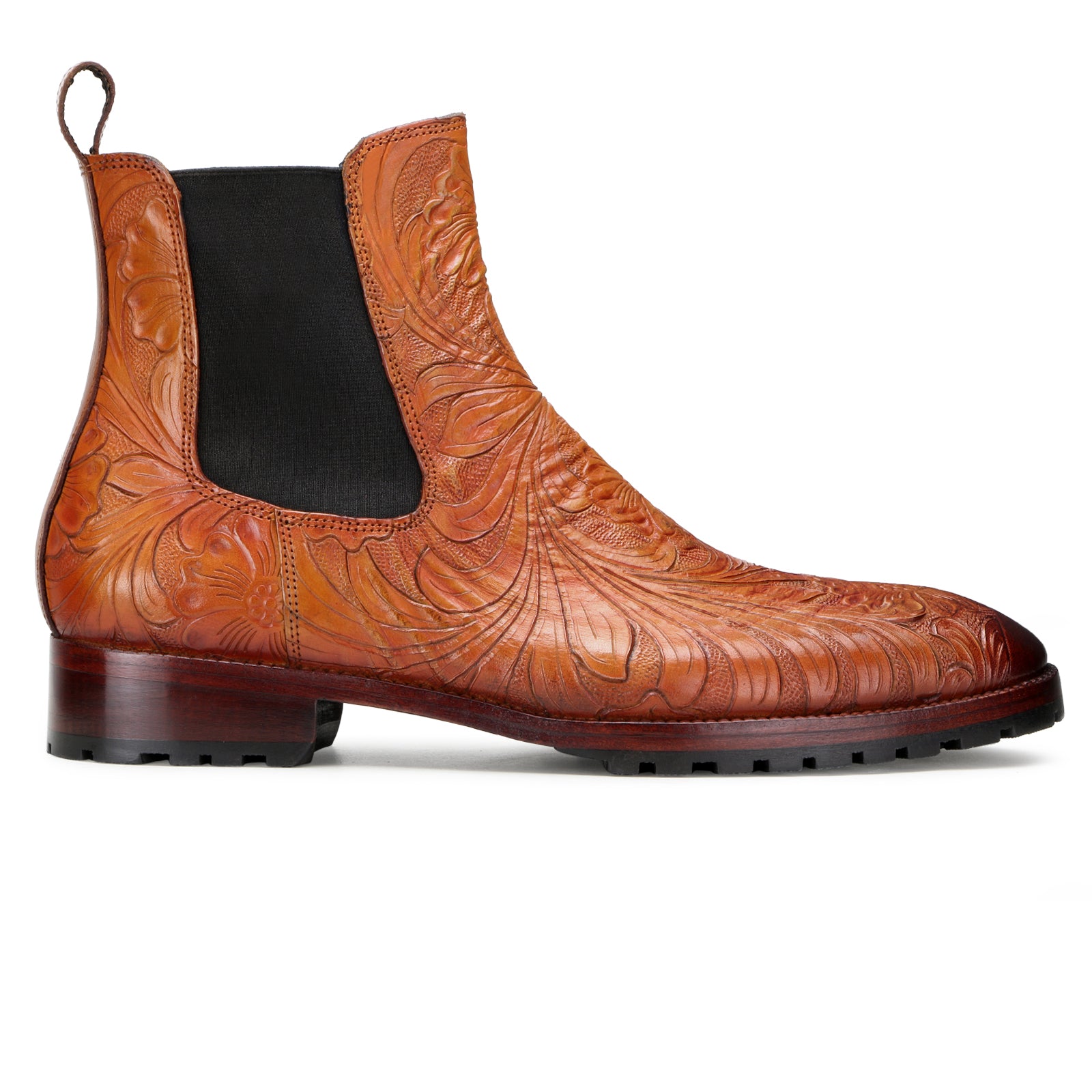 Florentine Handtooled Chelsea Boot In Cognac