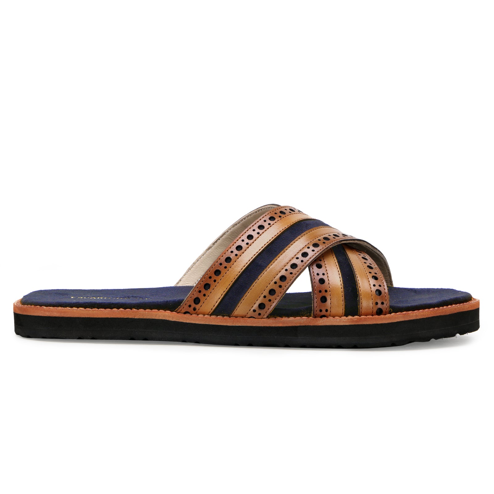 The Veneto Crossband Sliders in Tan-Blue