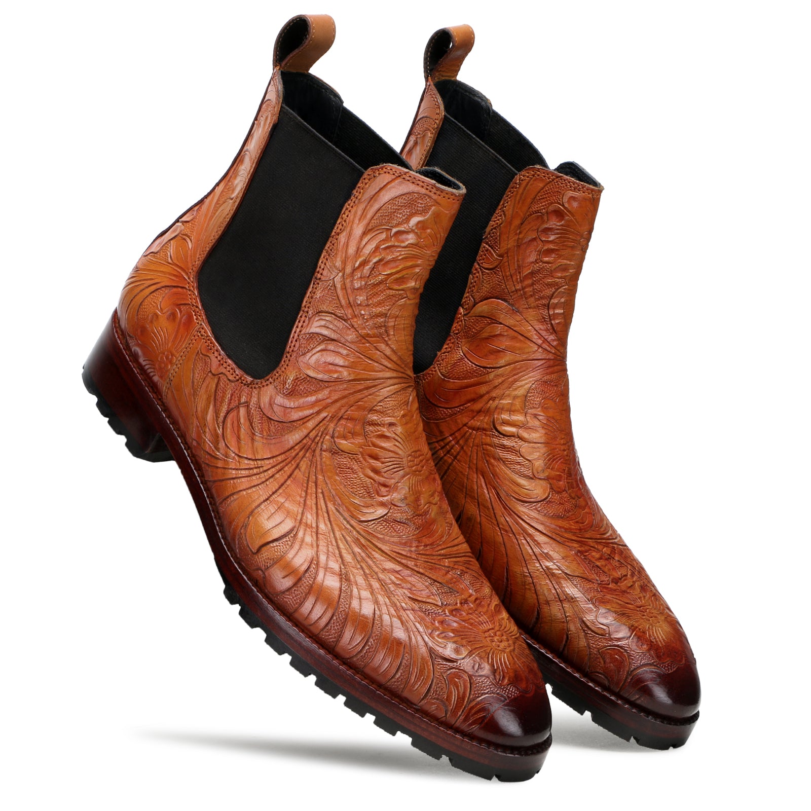 Florentine Handtooled Chelsea Boot In Cognac