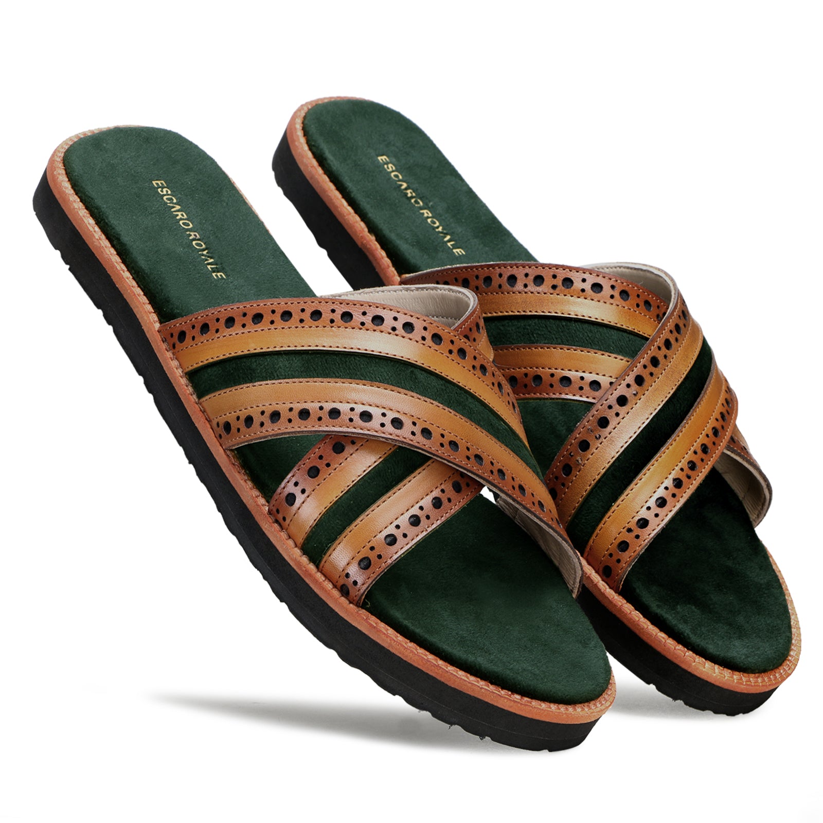 The Veneto Crossband Sliders in Tan-Green
