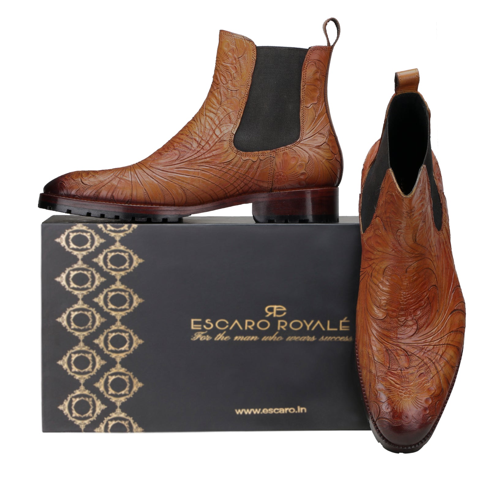 Handtooled Florentine Chelsea Boot In Cognac