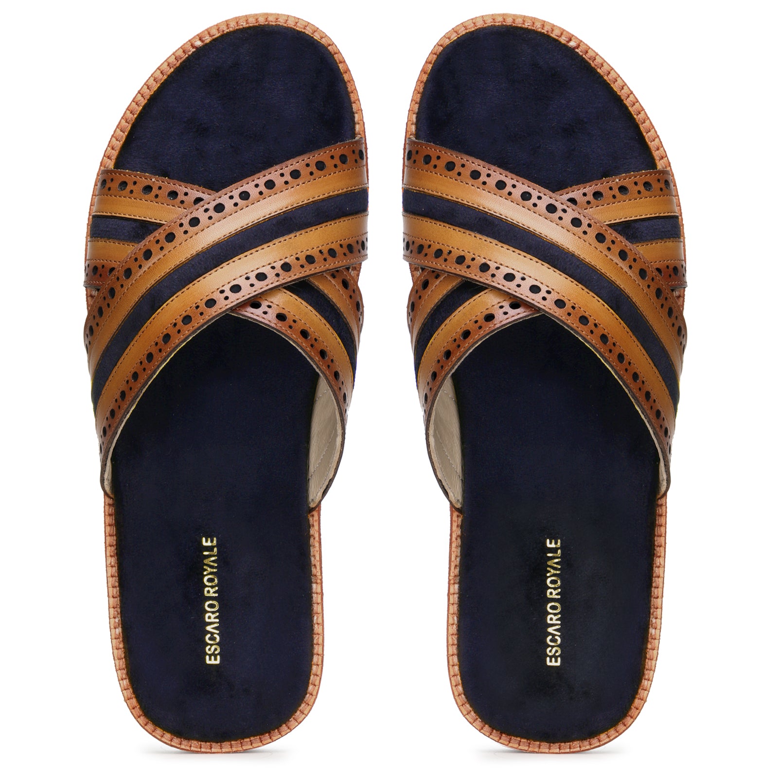 The Veneto Crossband Sliders in Tan-Blue