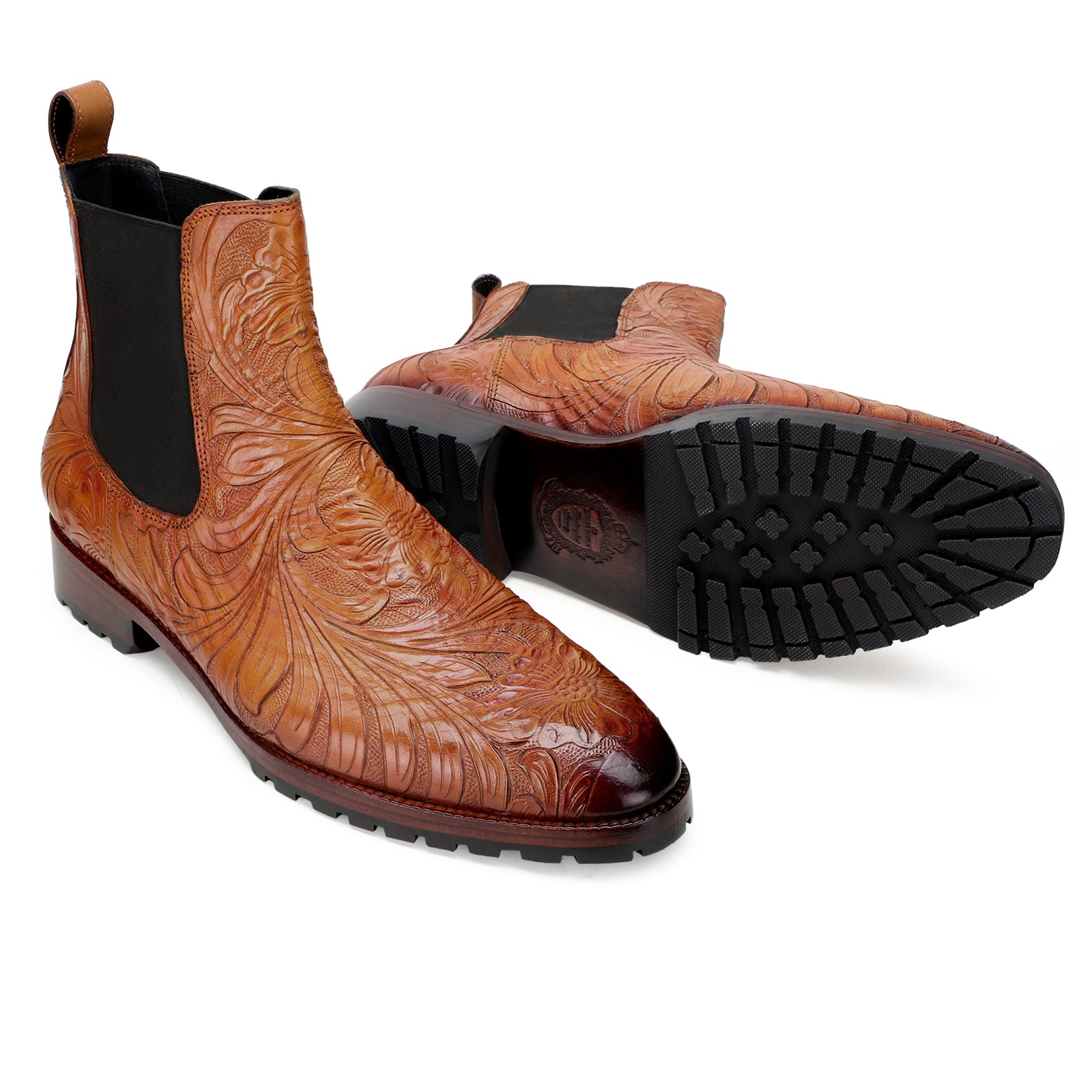 Florentine Handtooled Chelsea Boot In Cognac