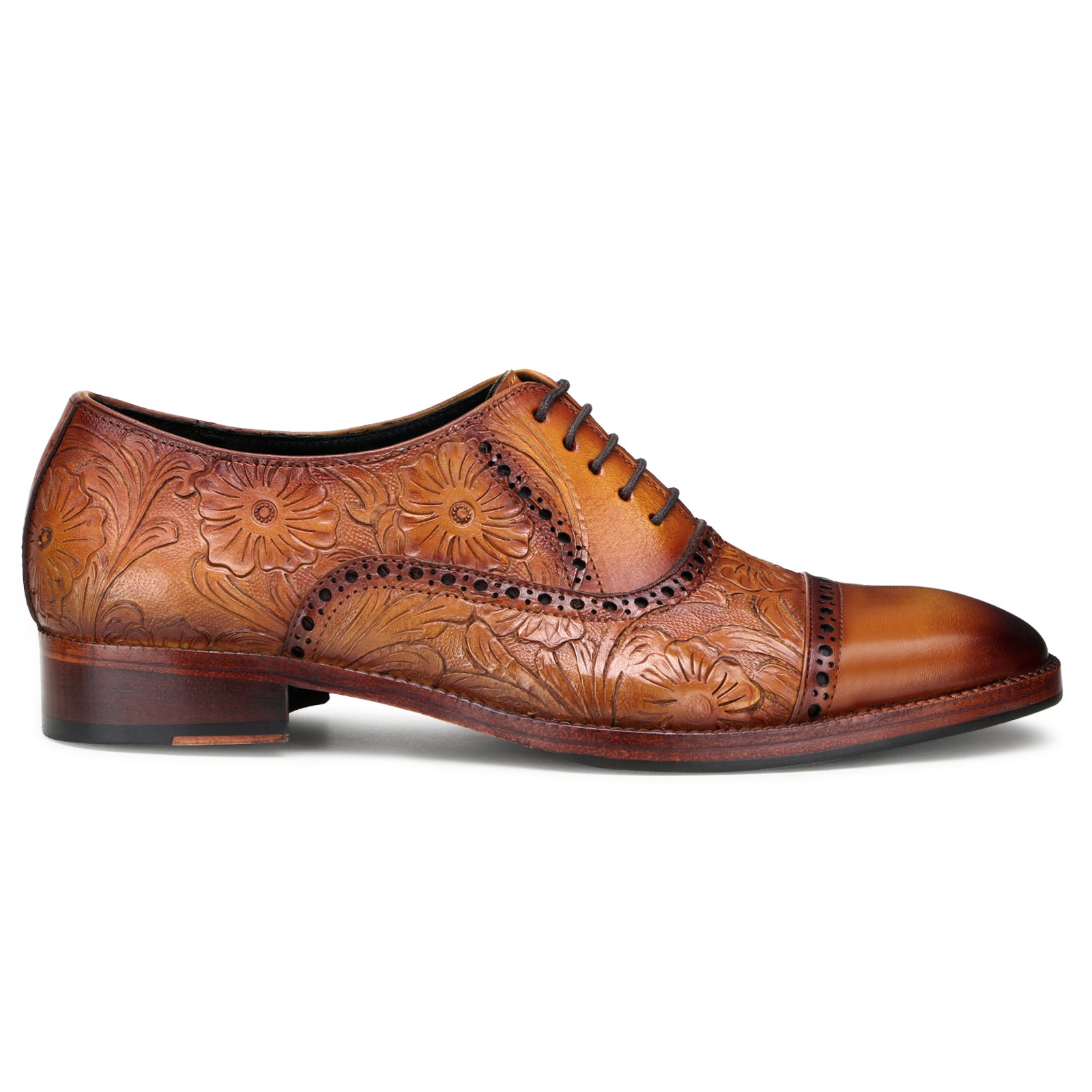 Florentine Handtooled Cap-Toe Oxford In Cognac
