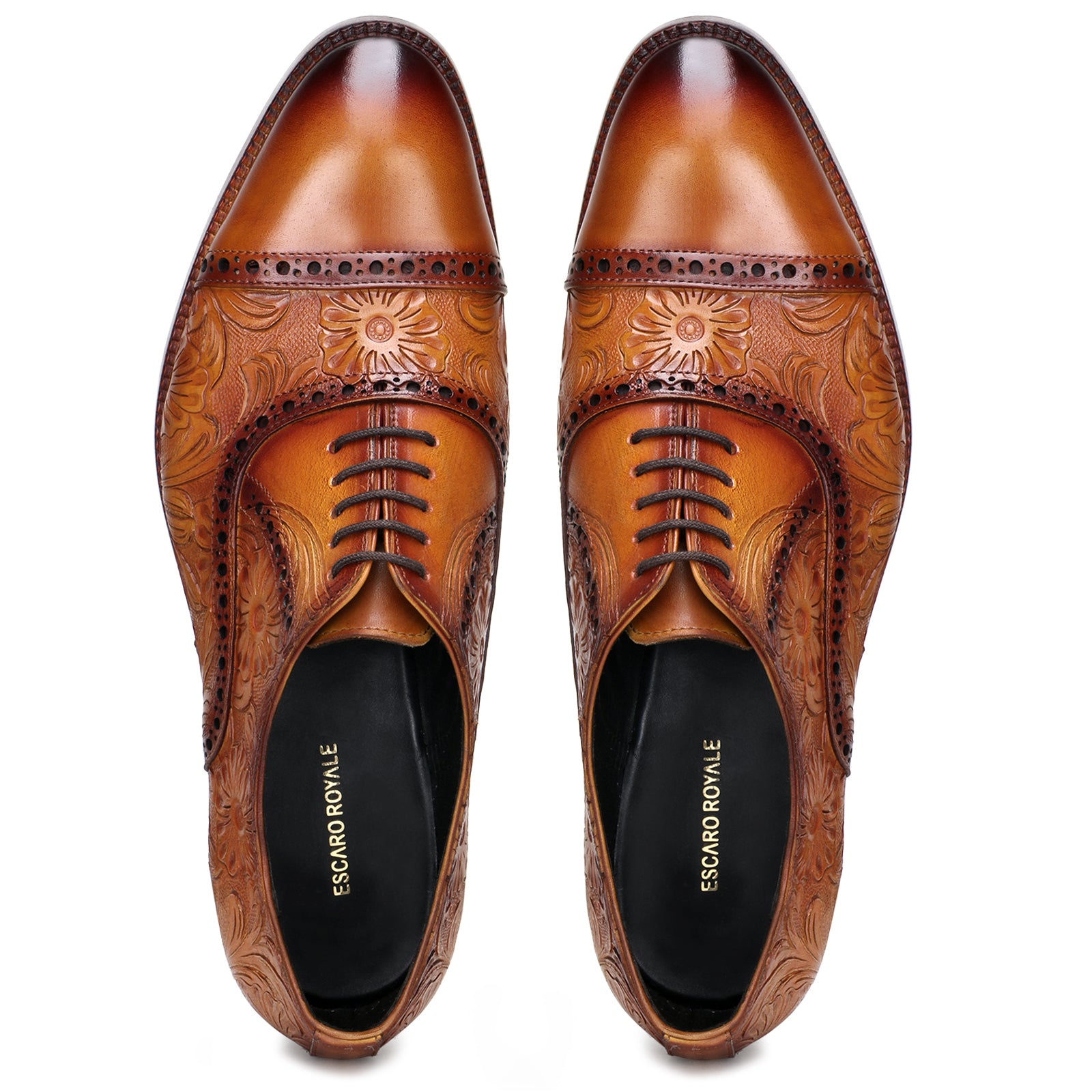 Florentine Handtooled Cap-Toe Oxford In Cognac
