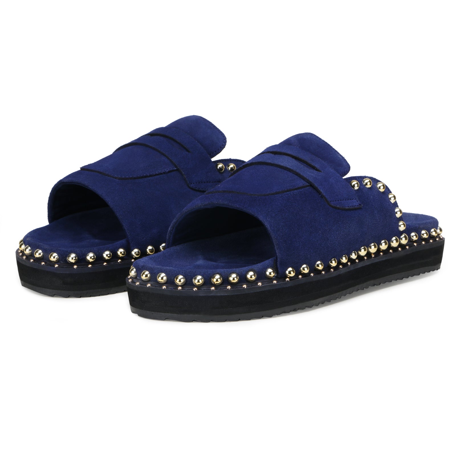 Milano Metal Studded Penny Sliders in Blue