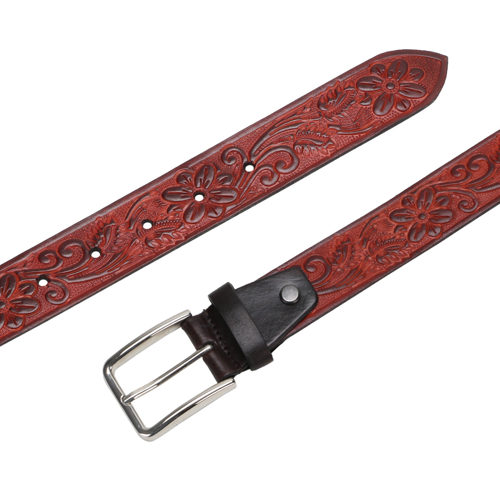 Christiano Hand Crafted Hand Tooled Leather Belt In Cognac
