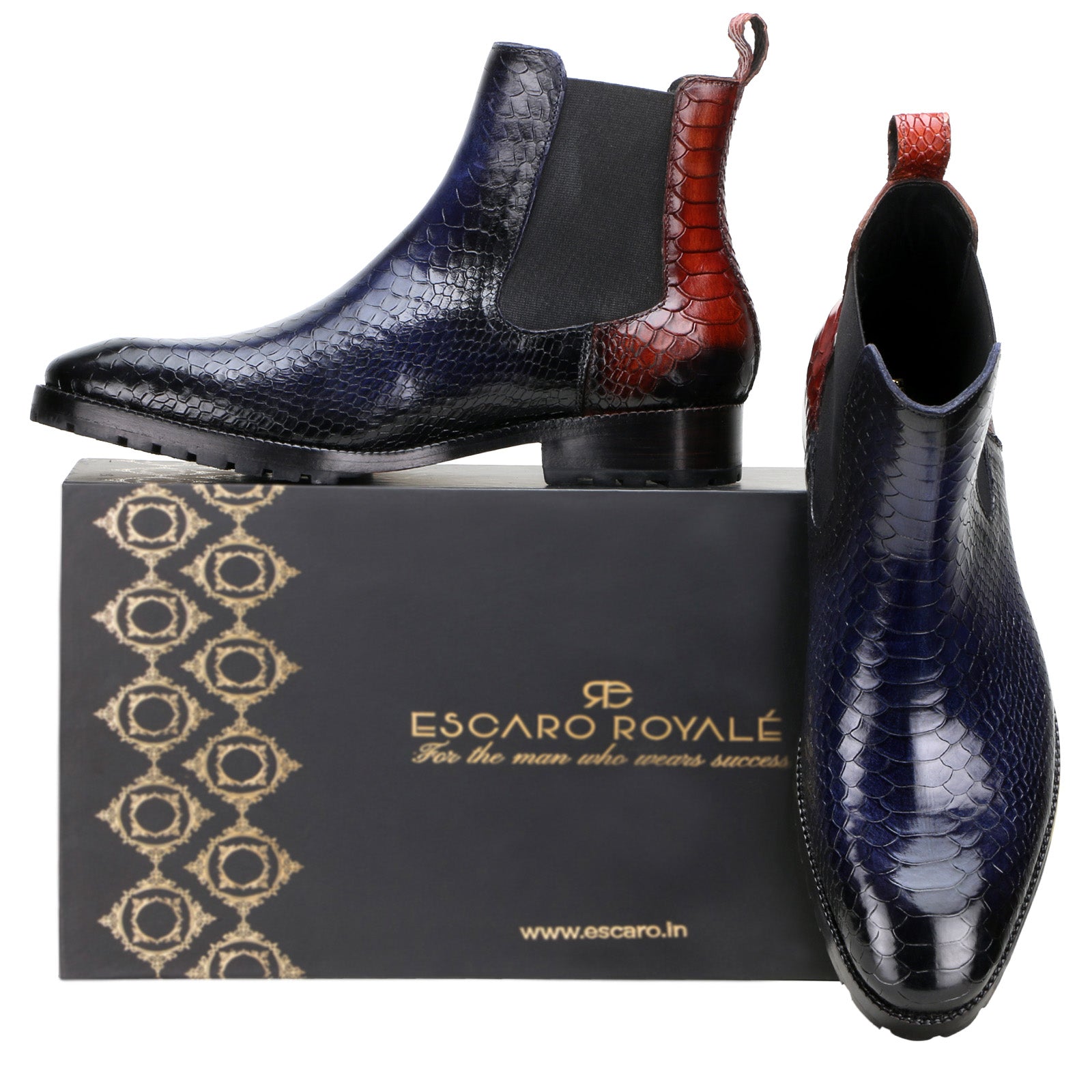 Escaro Royale Blake Stitched Goldbrow Deep-Croco Chelsea Boots