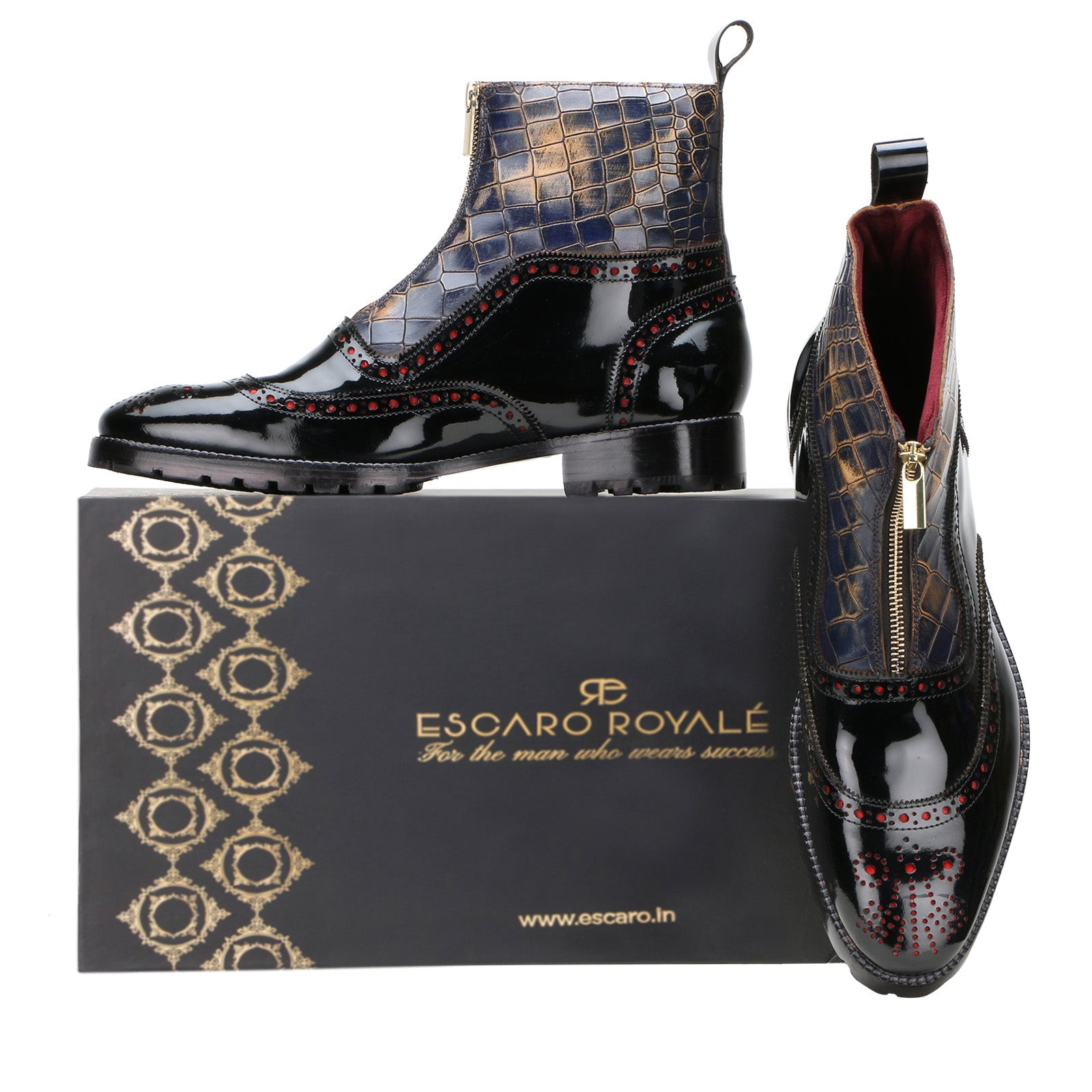 Ripper Black Deepcroc Zipper Leather Boots