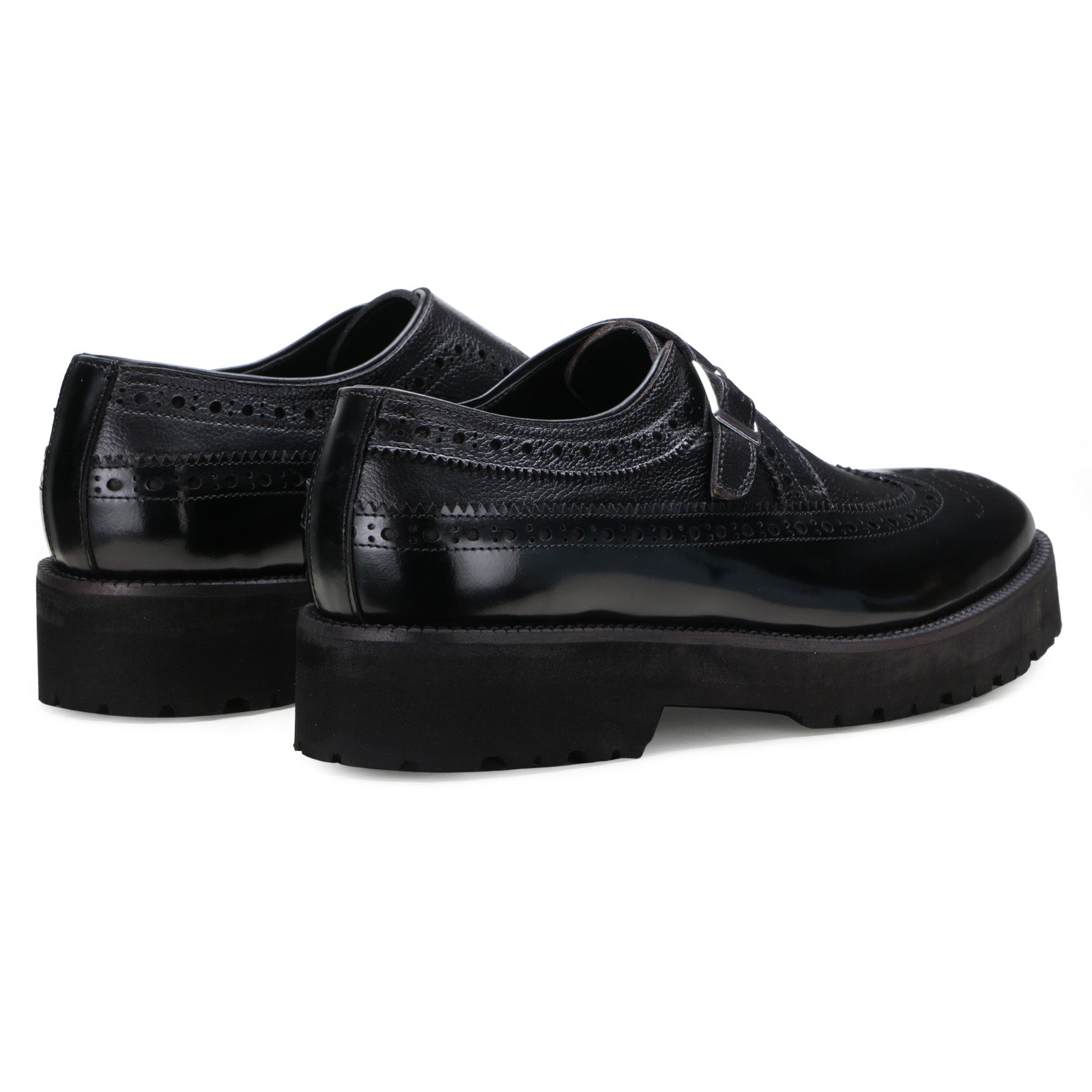 Escaro Royale Stature Wingtip Monk with Thick Sole in Black