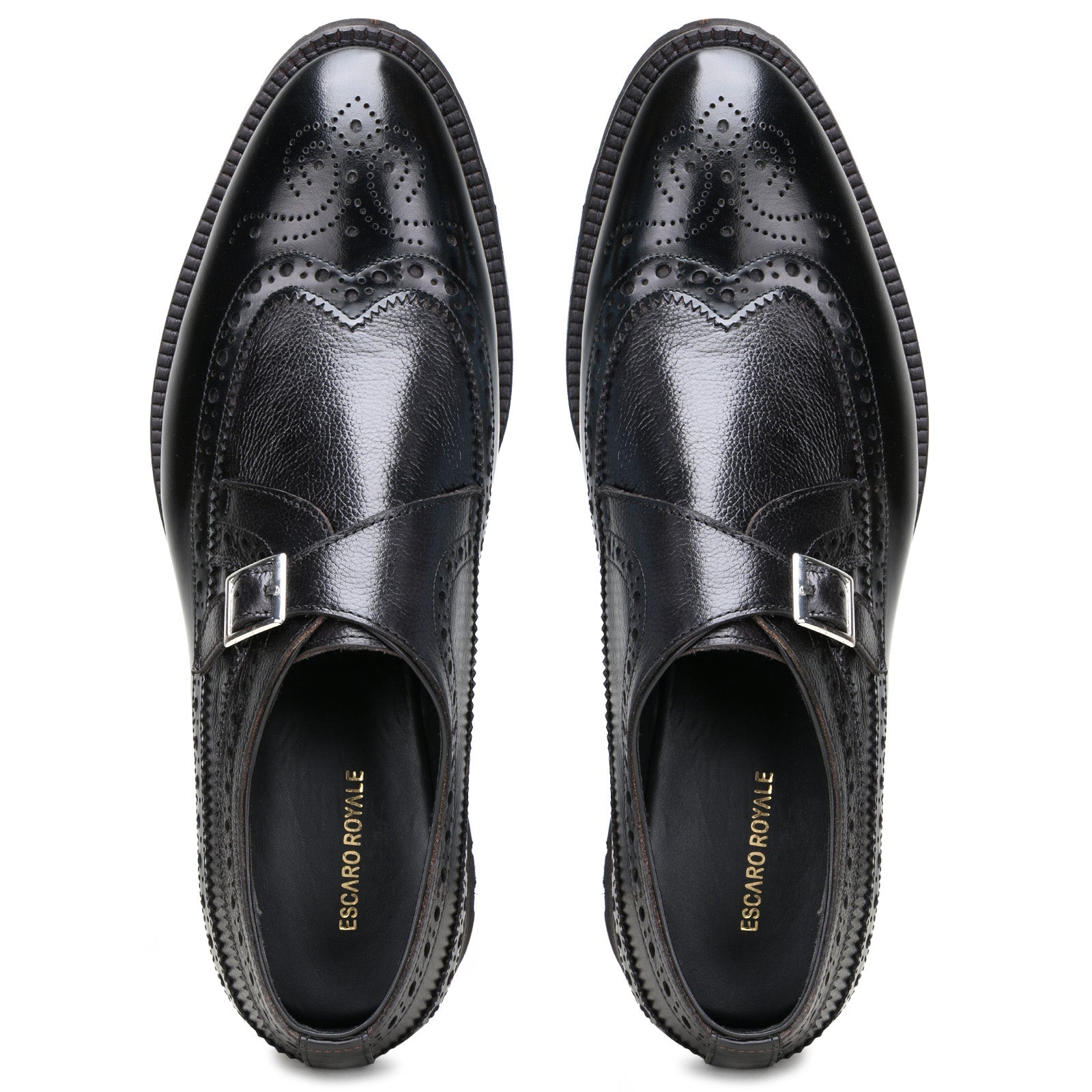 Escaro Royale Stature Wingtip Monk with Thick Sole in Black