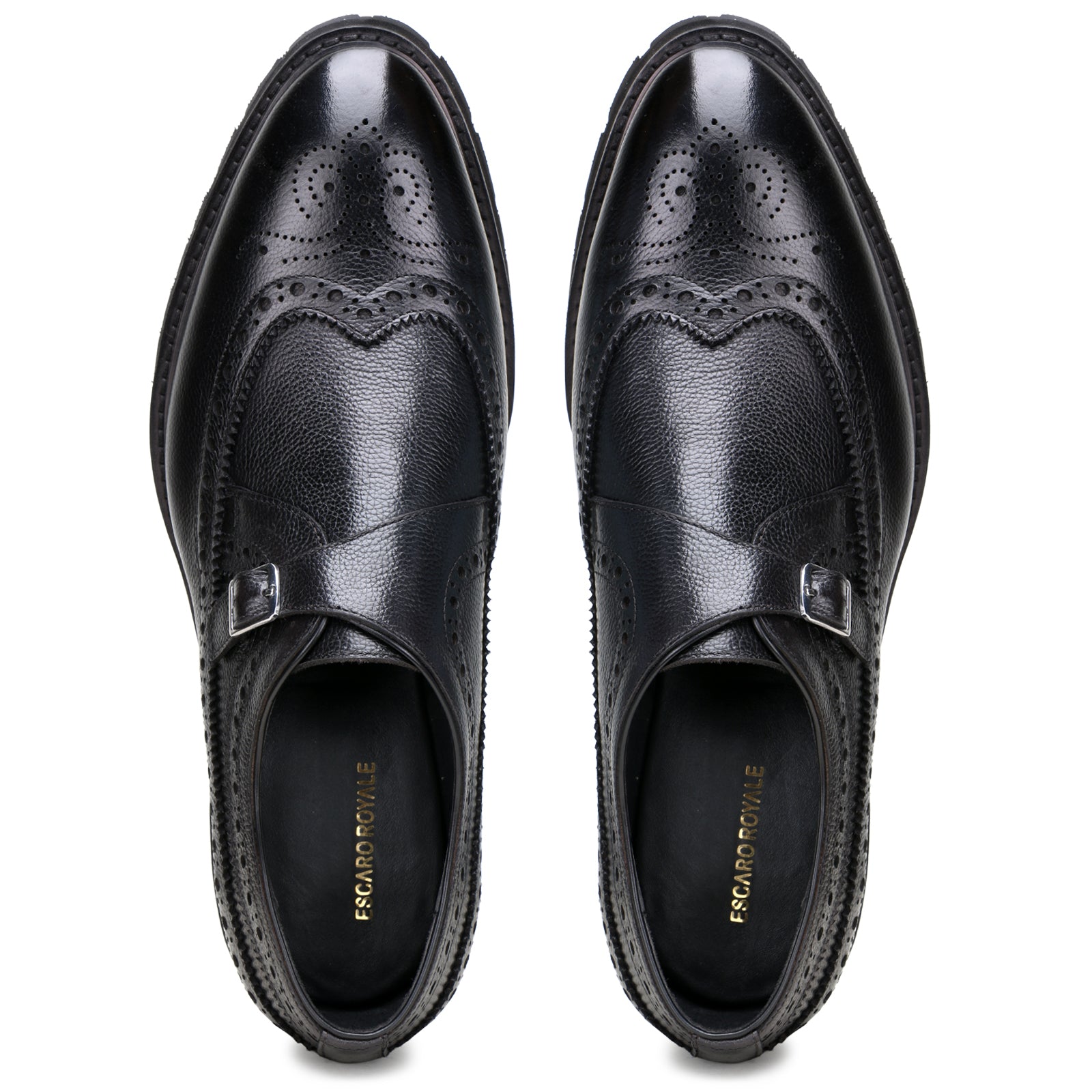 Escaro Royale Stature Wingtip Monk with Thick Sole in Black