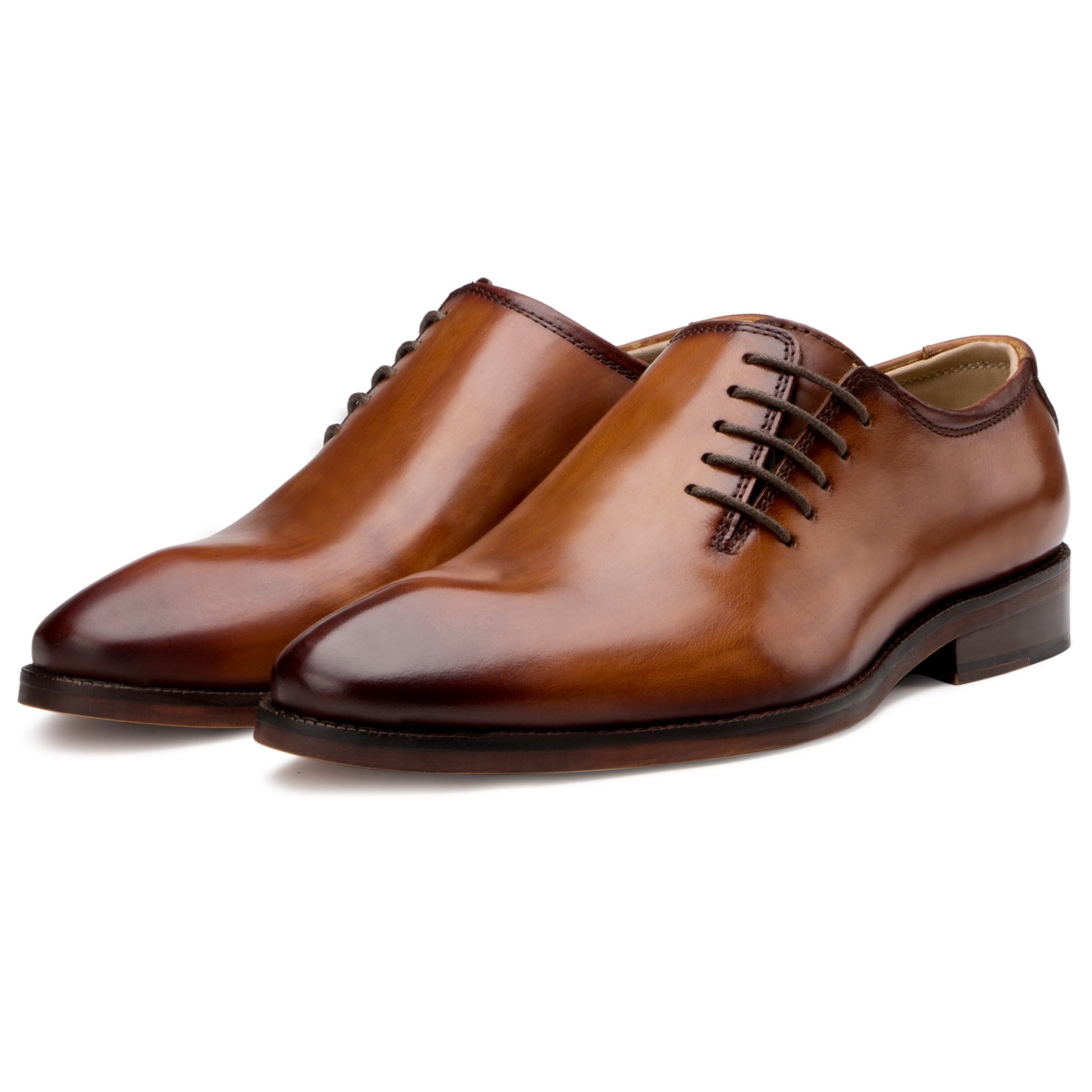 Side Lace-Up Wholecut Oxfords In Cognac