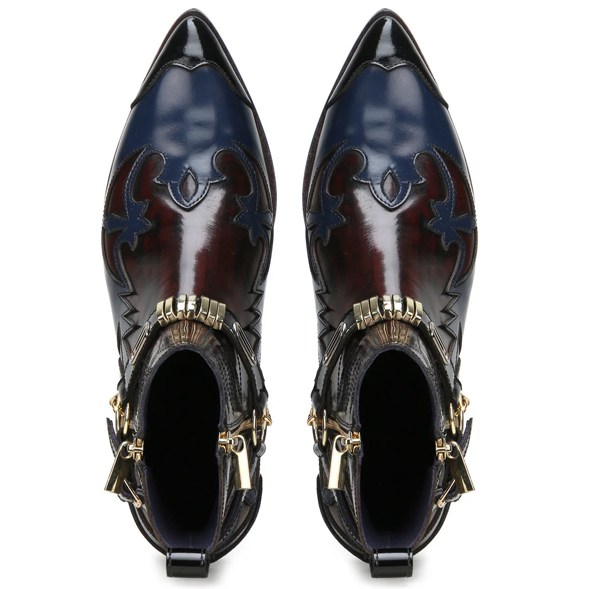 Santiago Goodyear Welted Cowboy Boots in Wine-Blue with Cuban Heel