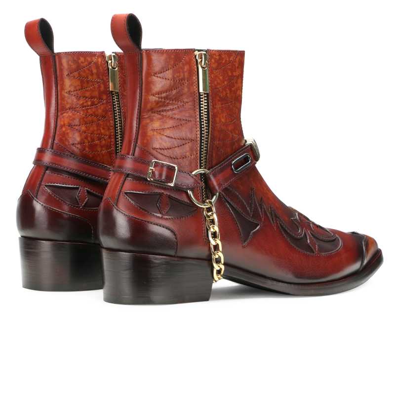 Santiago Goodyear Welted Cowboy Boots in Brick-Brown with Cuban Heel