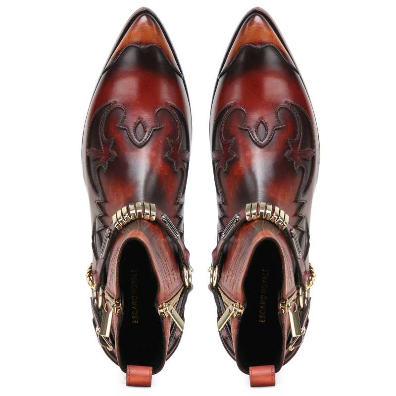 Santiago Goodyear Welted Cowboy Boots in Brick-Brown with Cuban Heel