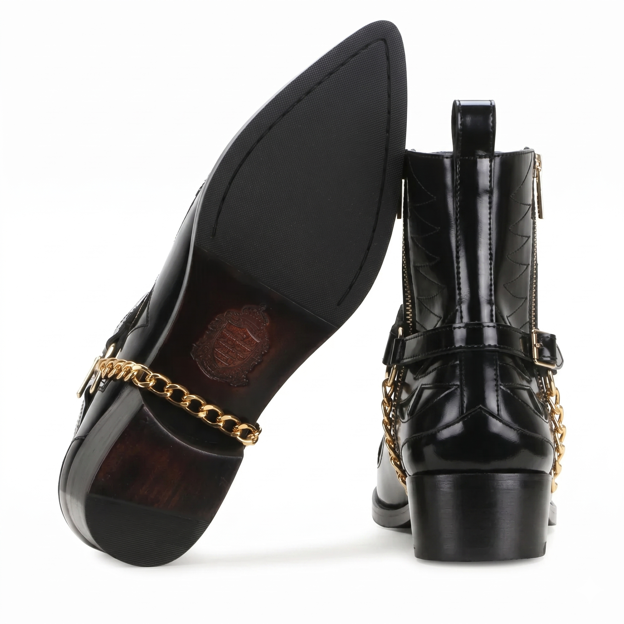 Santiago Goodyear Welted Cowboy Boots in Black with Cuban Heel
