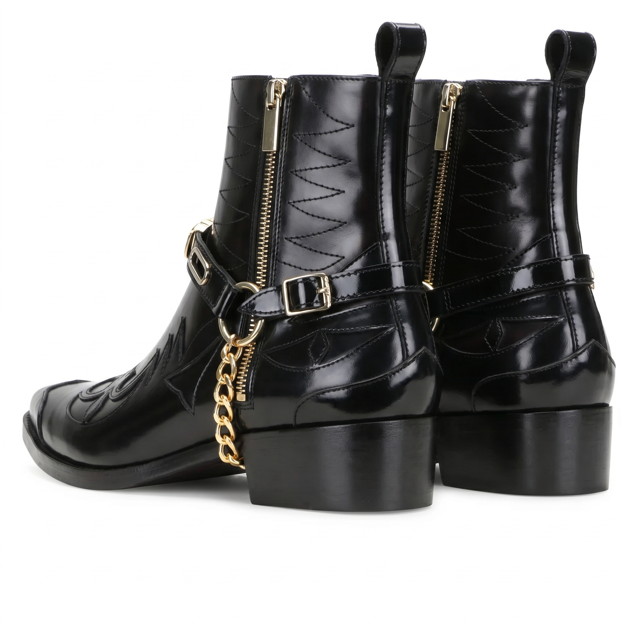 Santiago Goodyear Welted Cowboy Boots in Black with Cuban Heel