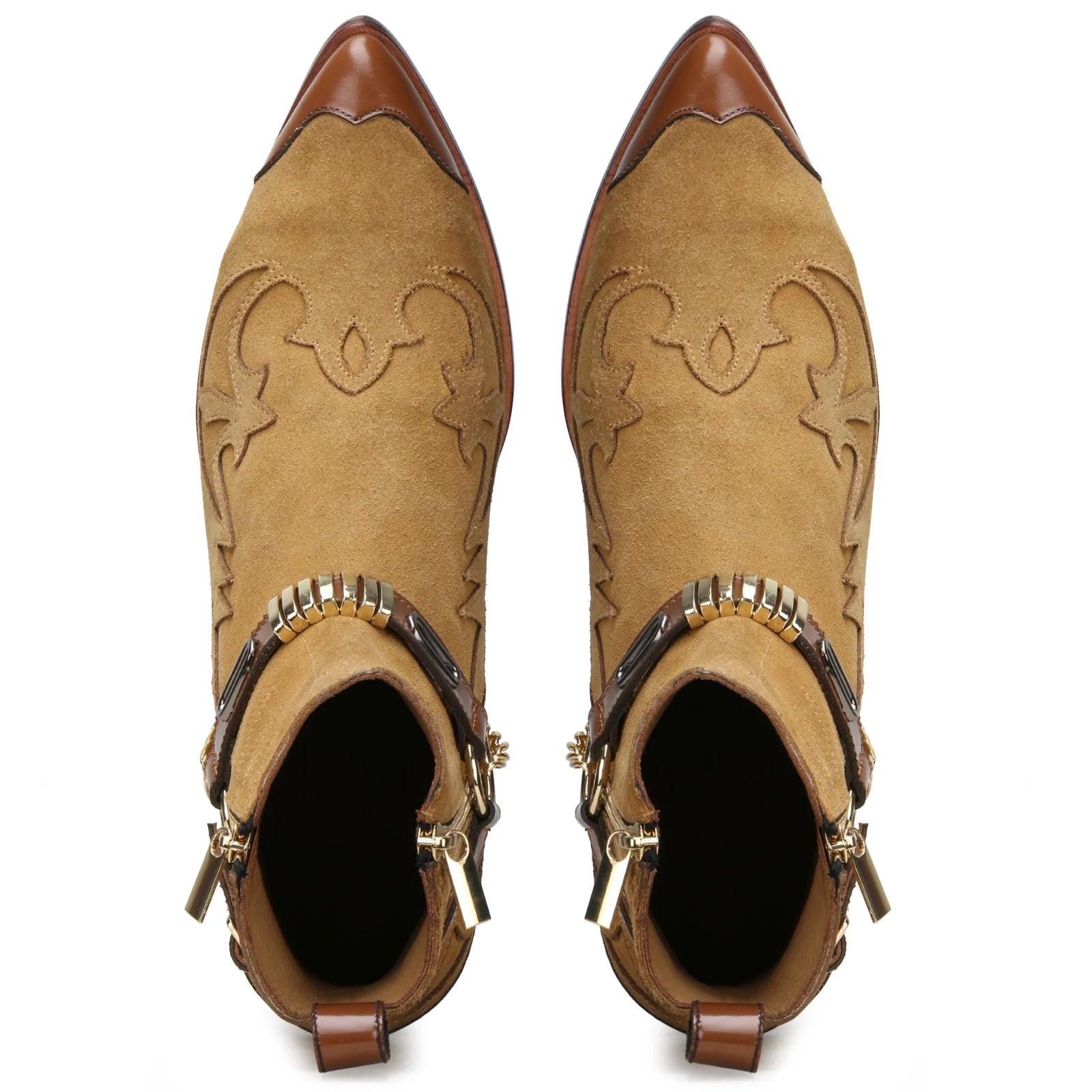 Santiago Goodyear Welted Cowboy Boots in Beige Suede